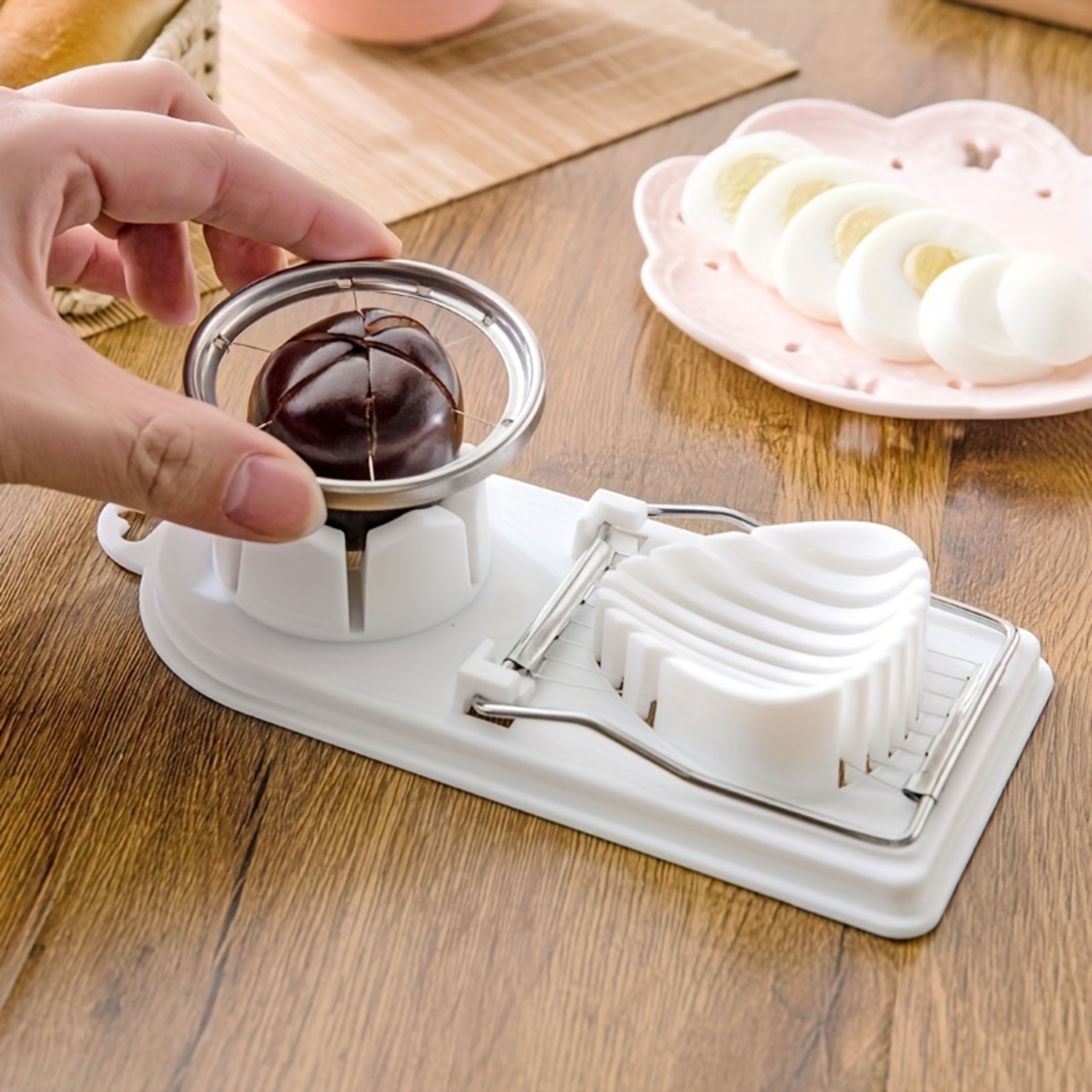 Multifunctional Egg Slicer, Stainless Steel Egg Cutter, Fancy Splitter, Two In One Kitchen Tool, Home Egg Cutting Gadget – view 2
