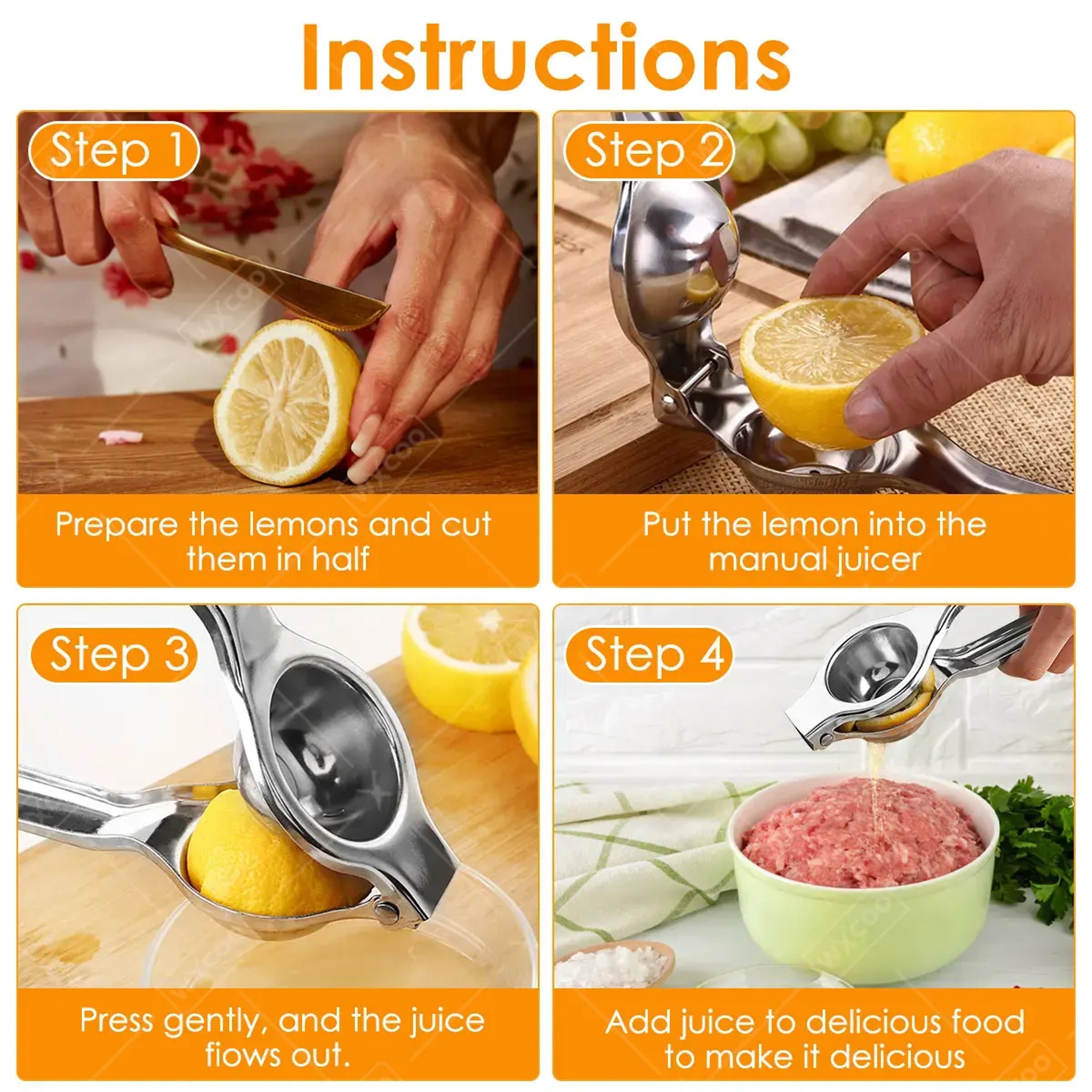 Stainless Steel Lemon Squeezer Handheld Citrus Juicer Lemon Lime Orange Press Manual Fruit Juicer H 3