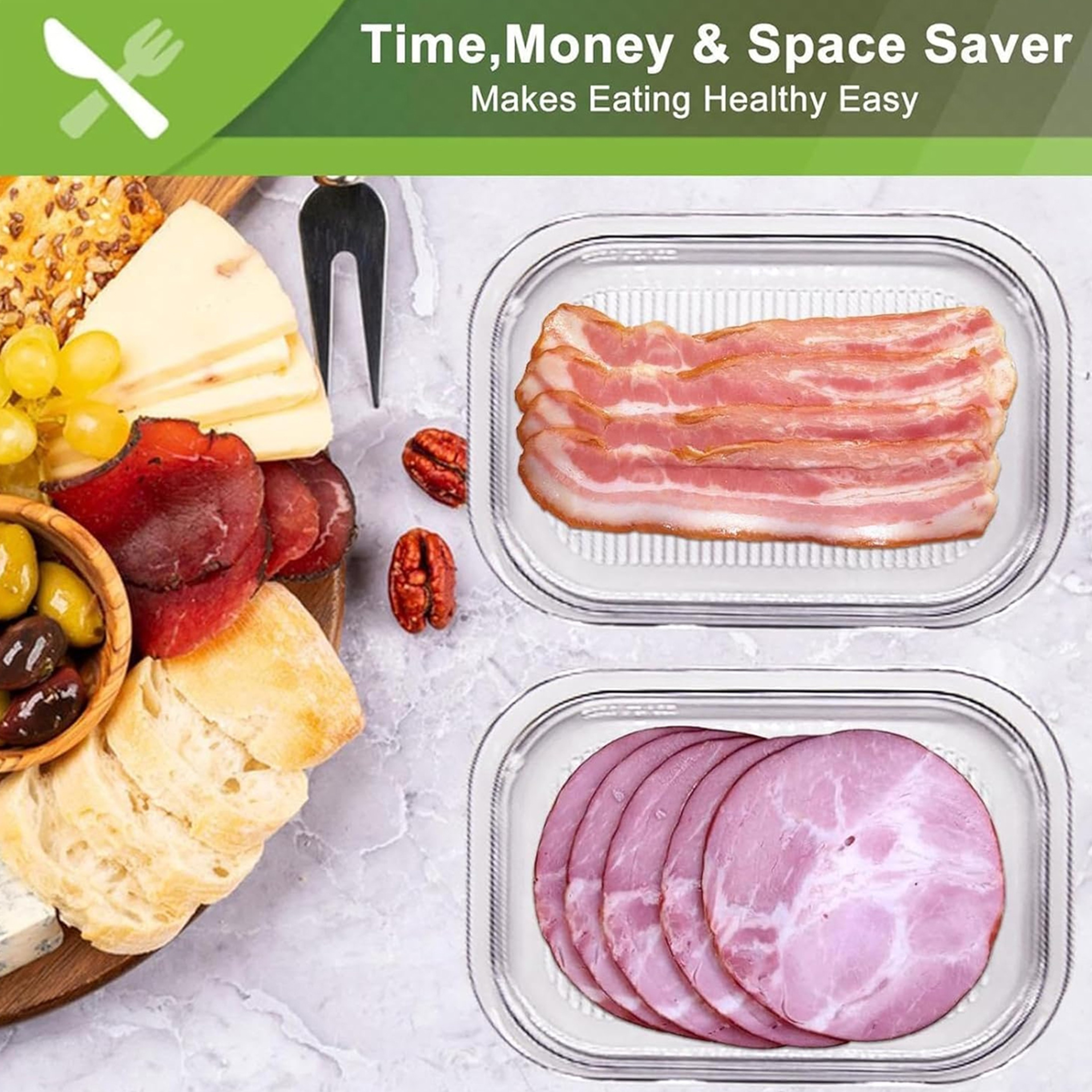 Plastic Food Storage Containers, Fridge Organiser Bins, Refrigerator Storage for Lunch, Meat, Salmon, Bacon, Deli Slices – view 5