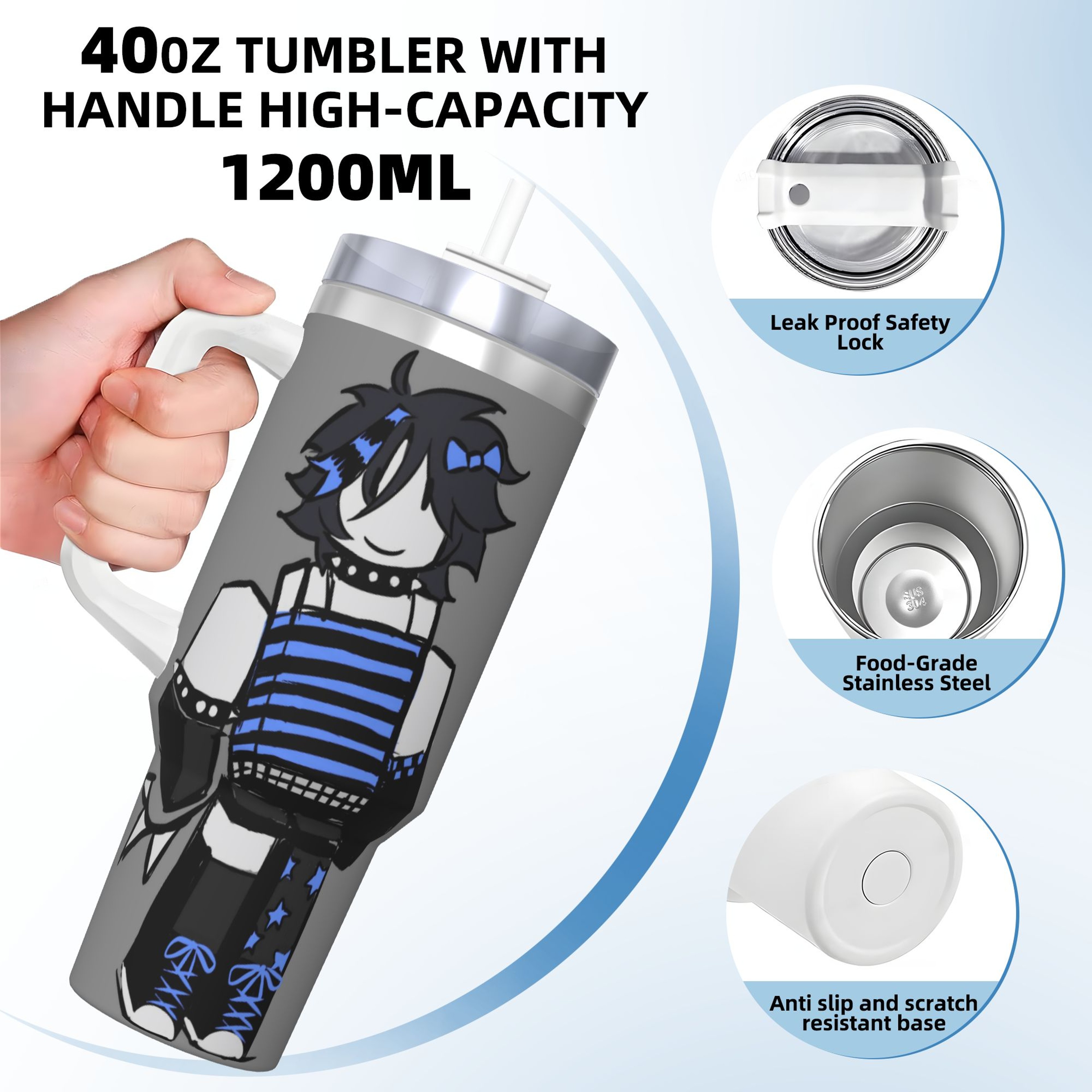 Two Time Stainless Steel Tumbler, Large Capacity Thermal Mug, Beach Car Mugs, Insulated Cold and Hot Tea Bottle – view 3