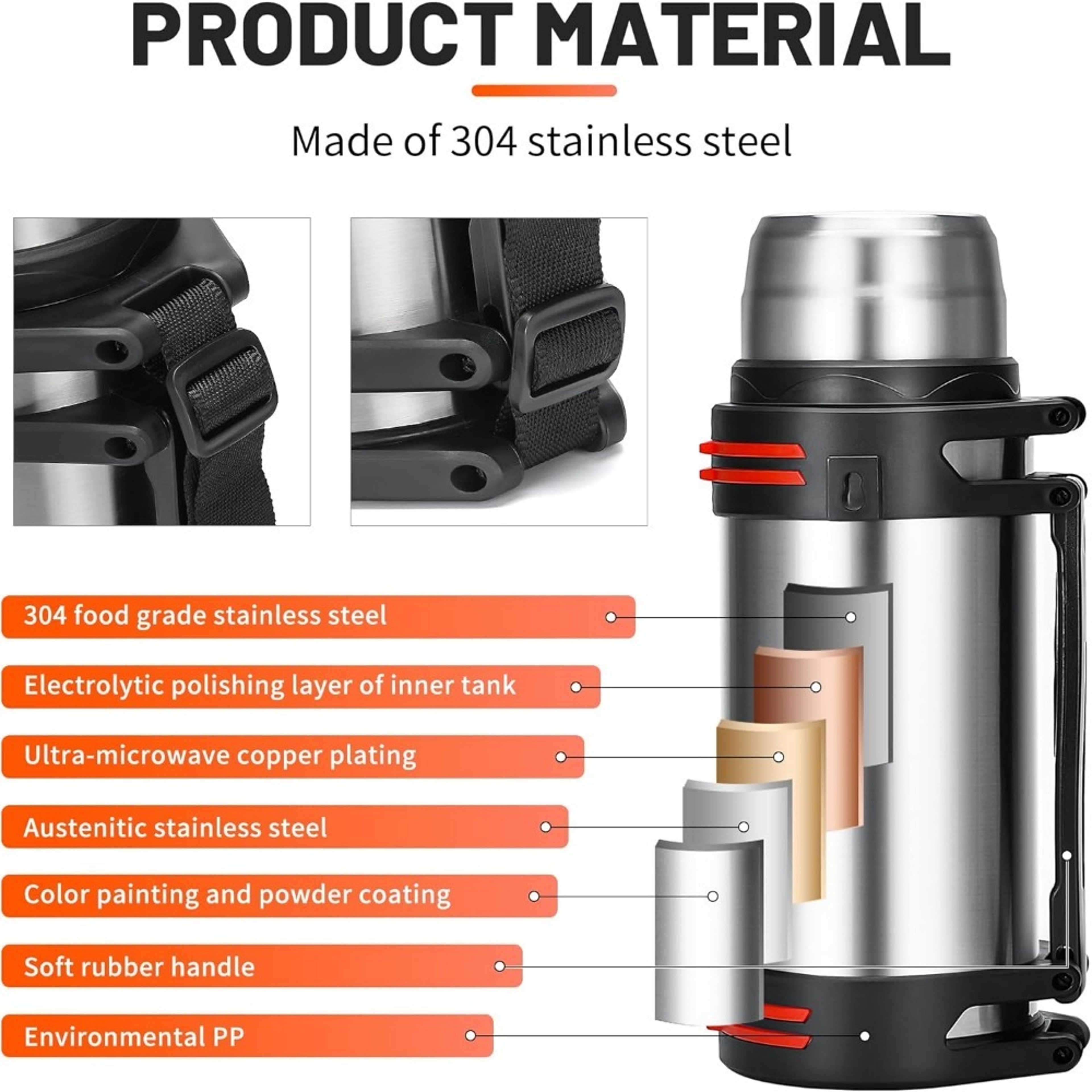 Large Capacity Stainless Steel Water Bottle, Vacuum Insulated Thermos Flask, Outdoor Travel Cup for Hot and Cold Drinks – view 5