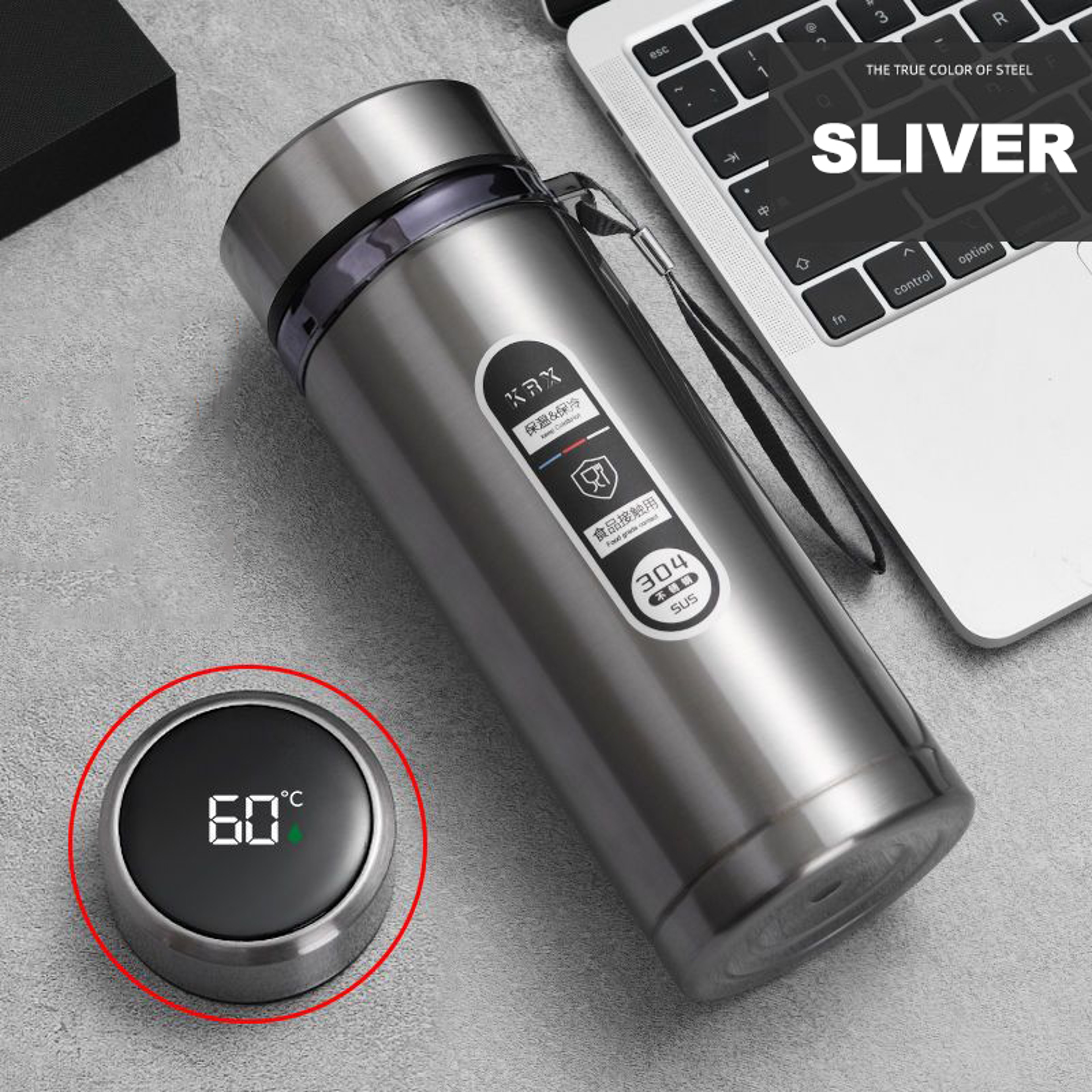 Stainless Steel Thermos Bottle LED Temperature Display Vacuum Flask Portable Cups 8