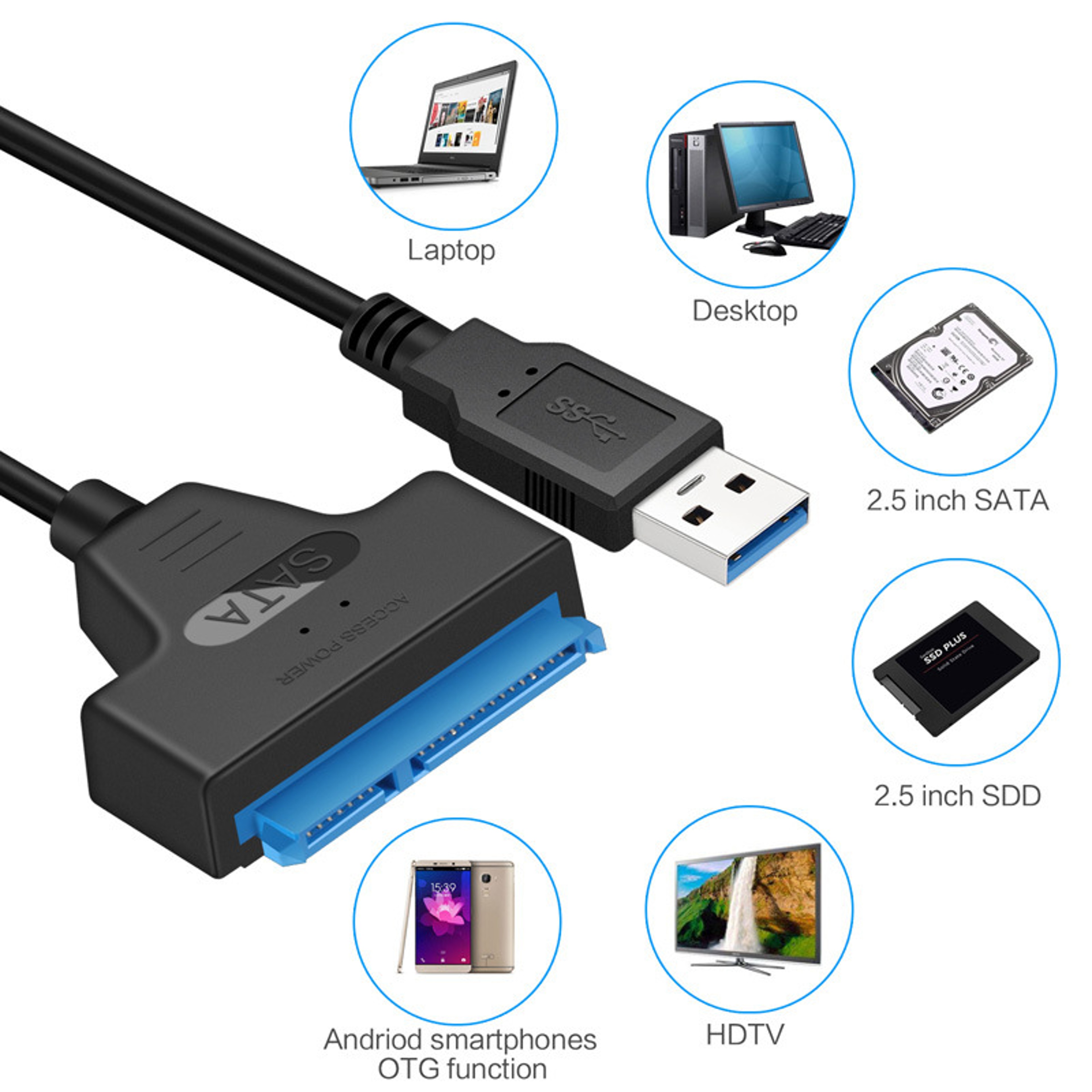 USB Cable, SATA Pin Adapter, External HDD SSD, Hard Drive Connector – view 6