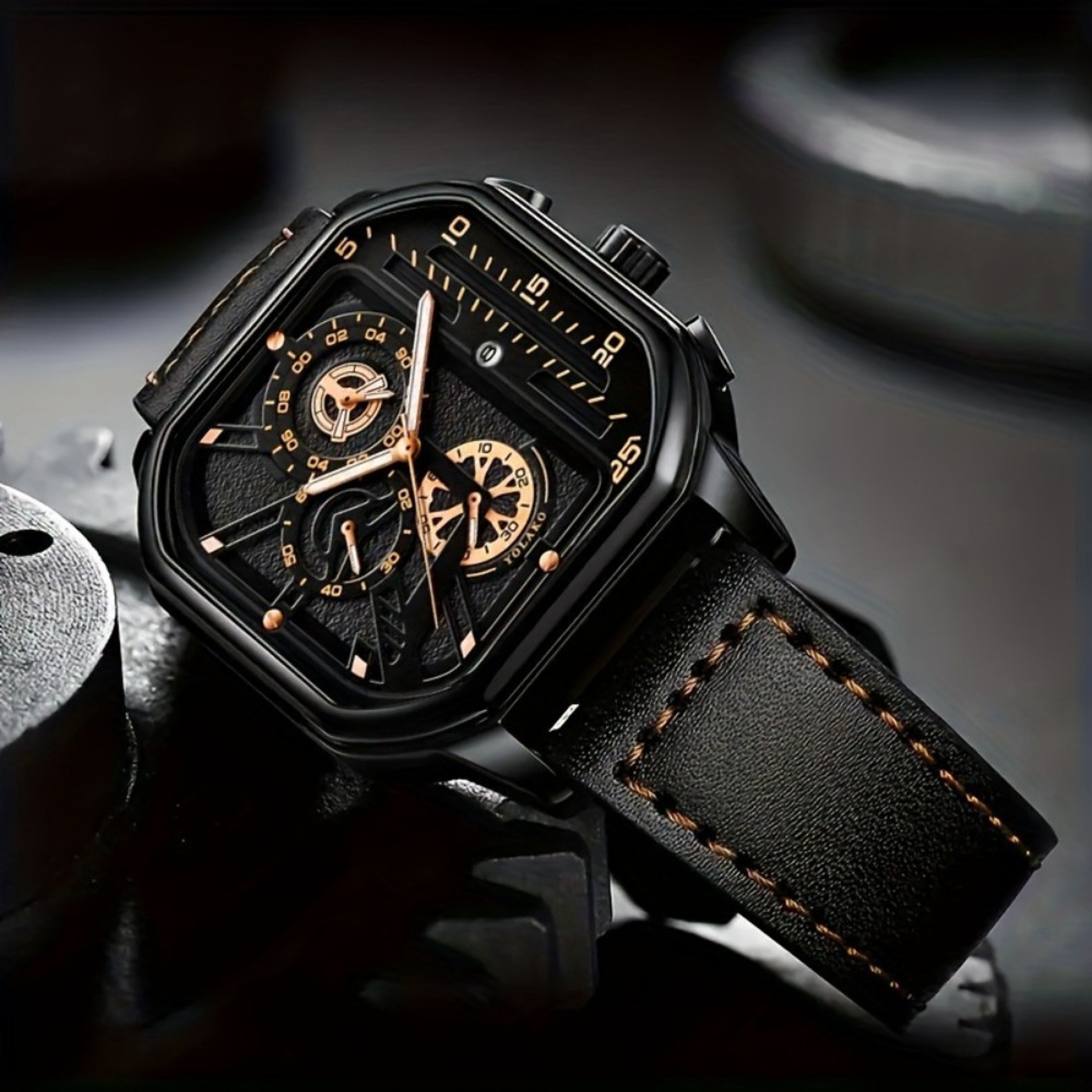 Luxury Big Dial Men Square Watch, Casual PU Leather Strap, Men Sports Watches – view 2