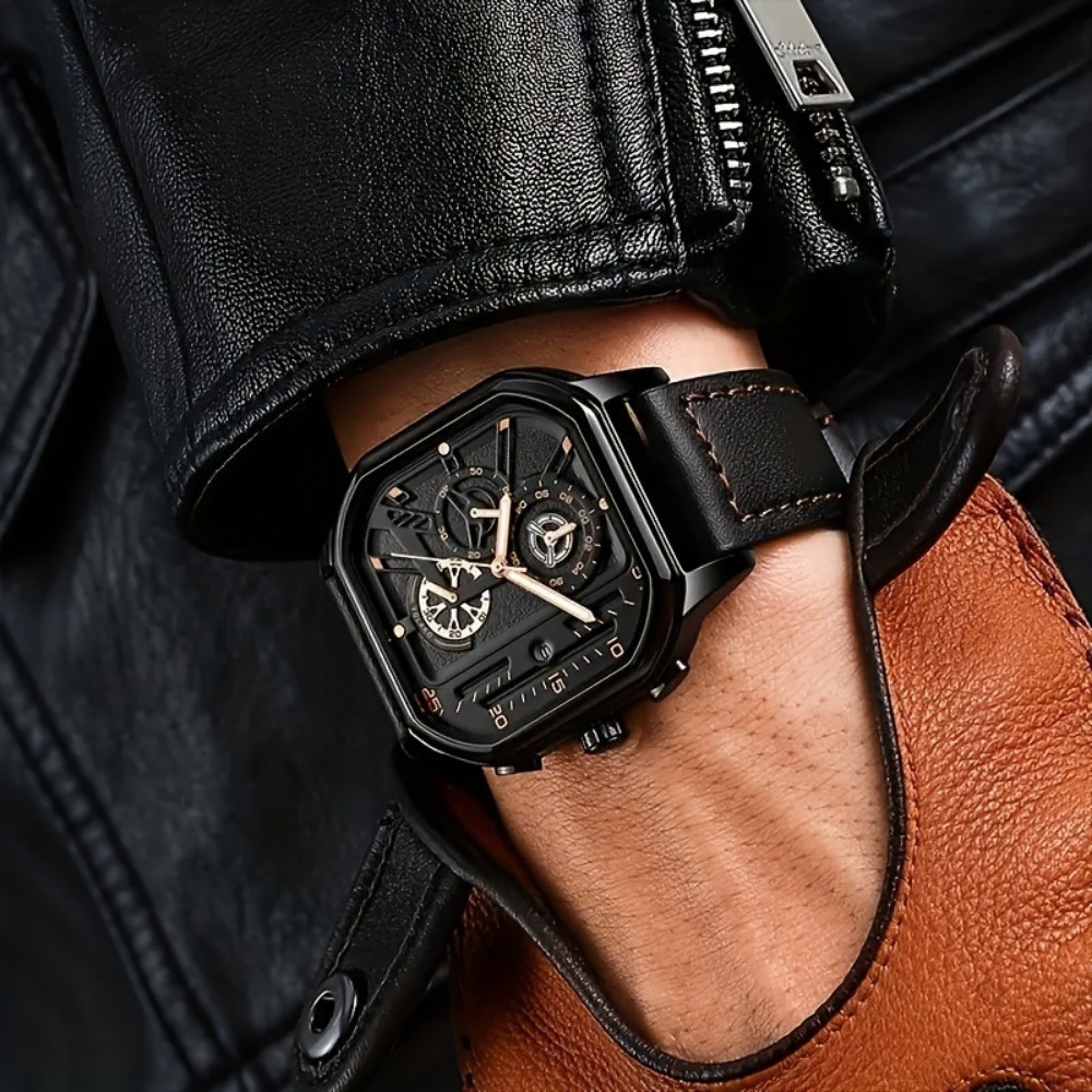 Luxury Big Dial Men Square Watch, Casual PU Leather Strap, Men Sports Watches – view 4