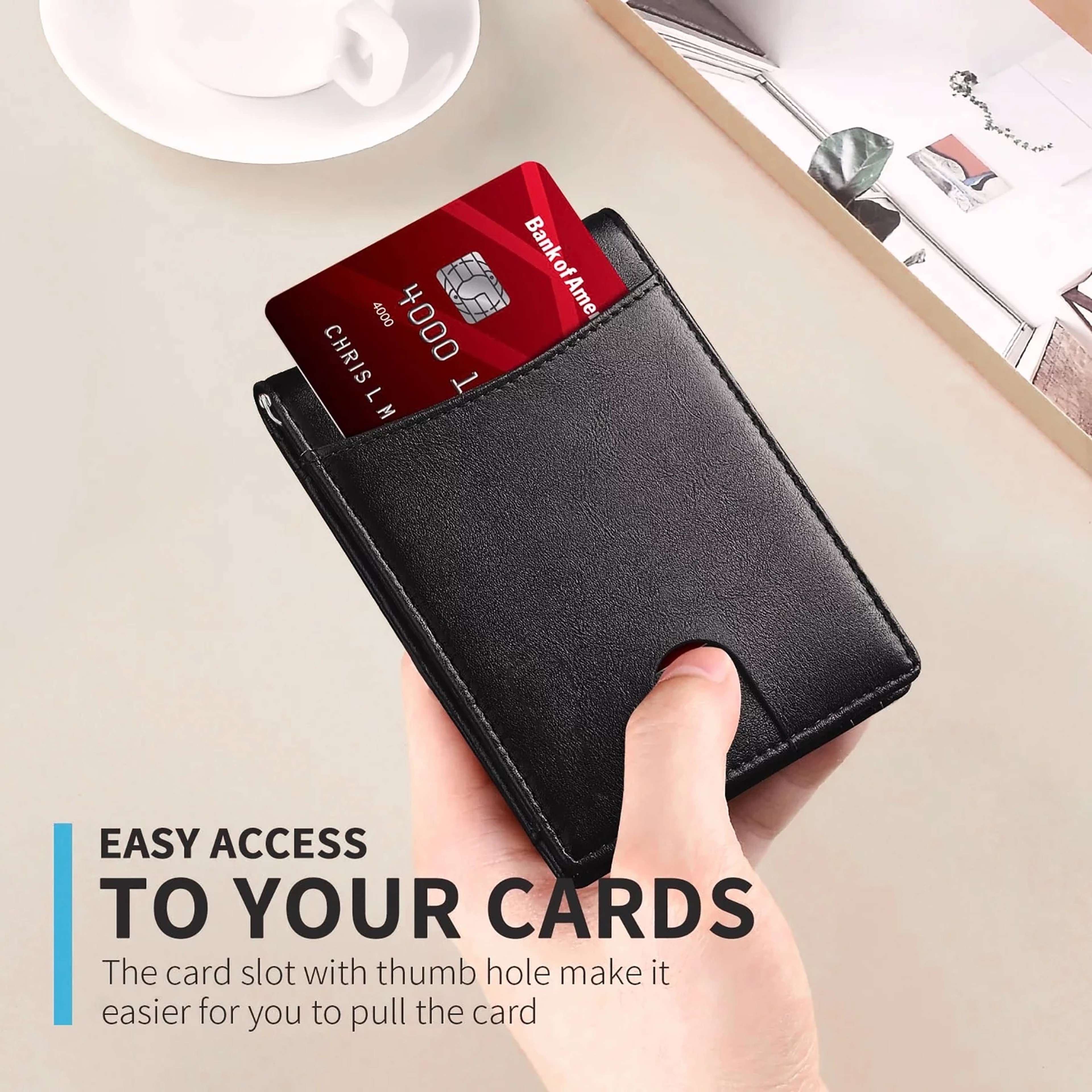 Slim Wallets for Men, Minimalist Credit Card Holder, Leather Money Clip Mens Wallet, Blocking Front Pocket Wallet – view 5