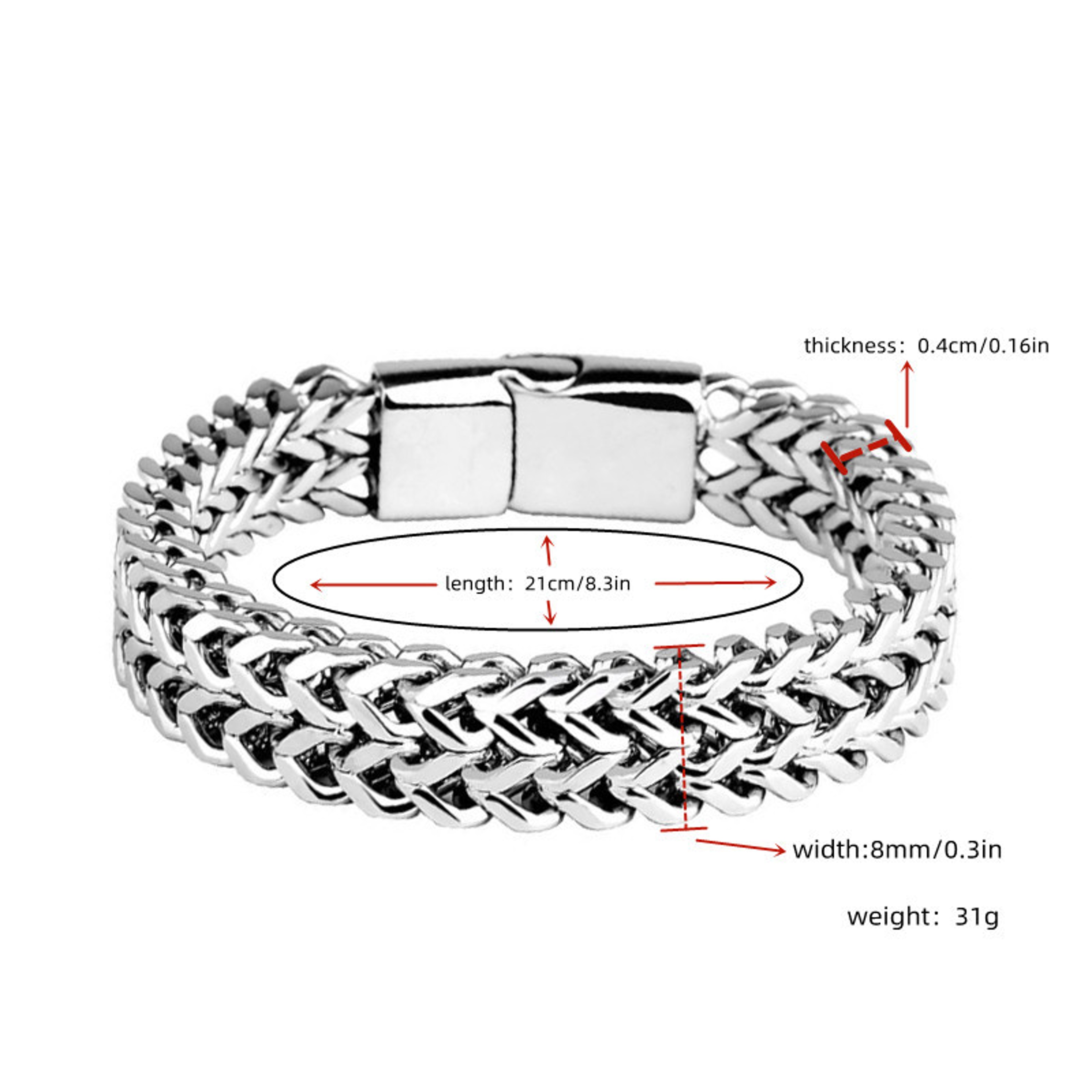 Stainless Steel Braided, Double Row Fish Scale Bracelet, Magnetic Buckle, Keel Jewellery – view 5