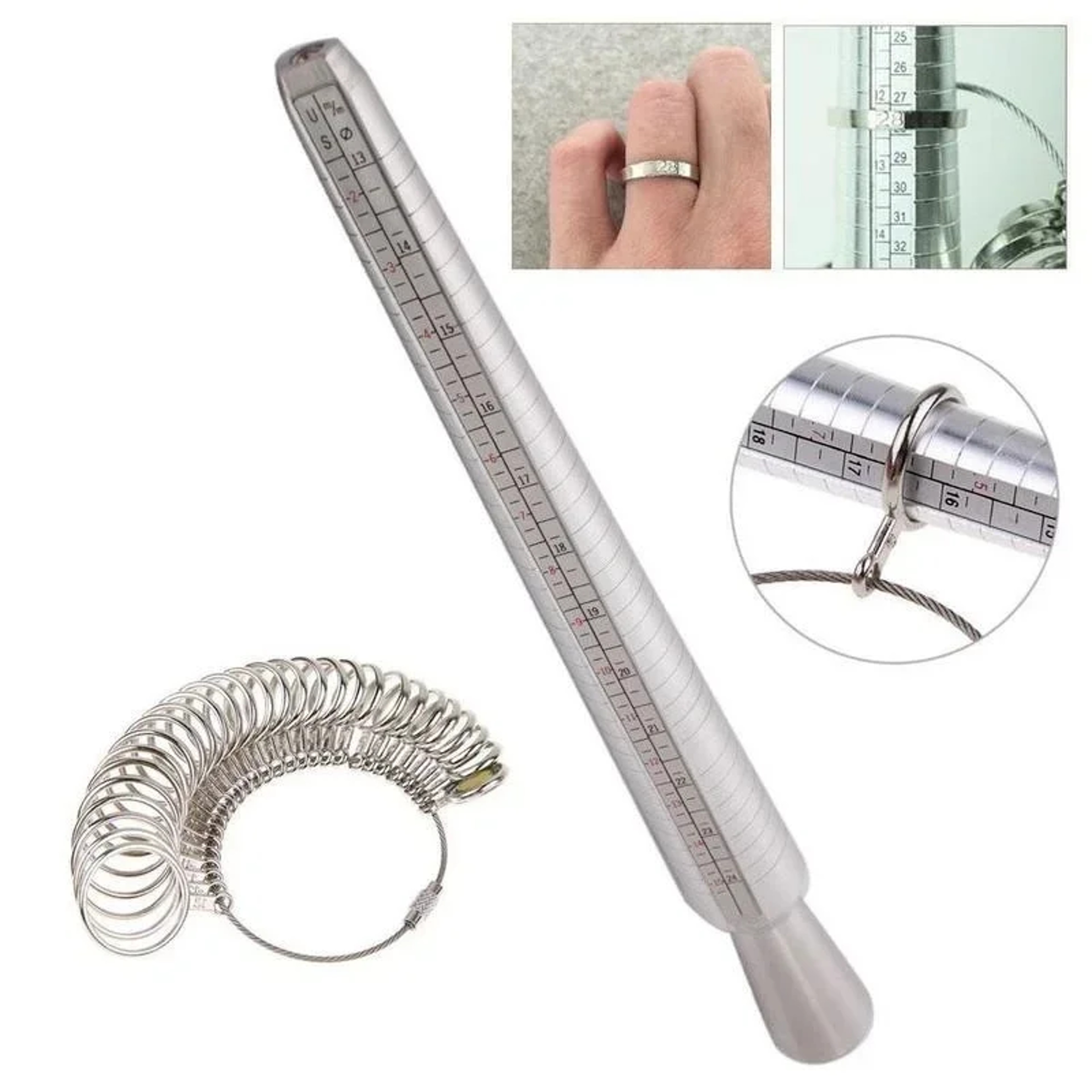 Metal Ring Sizer Measuring Tool Set, Gauge Mandrel Stick Finger Tool, Jewellery Making Equipment Accessories – view 2