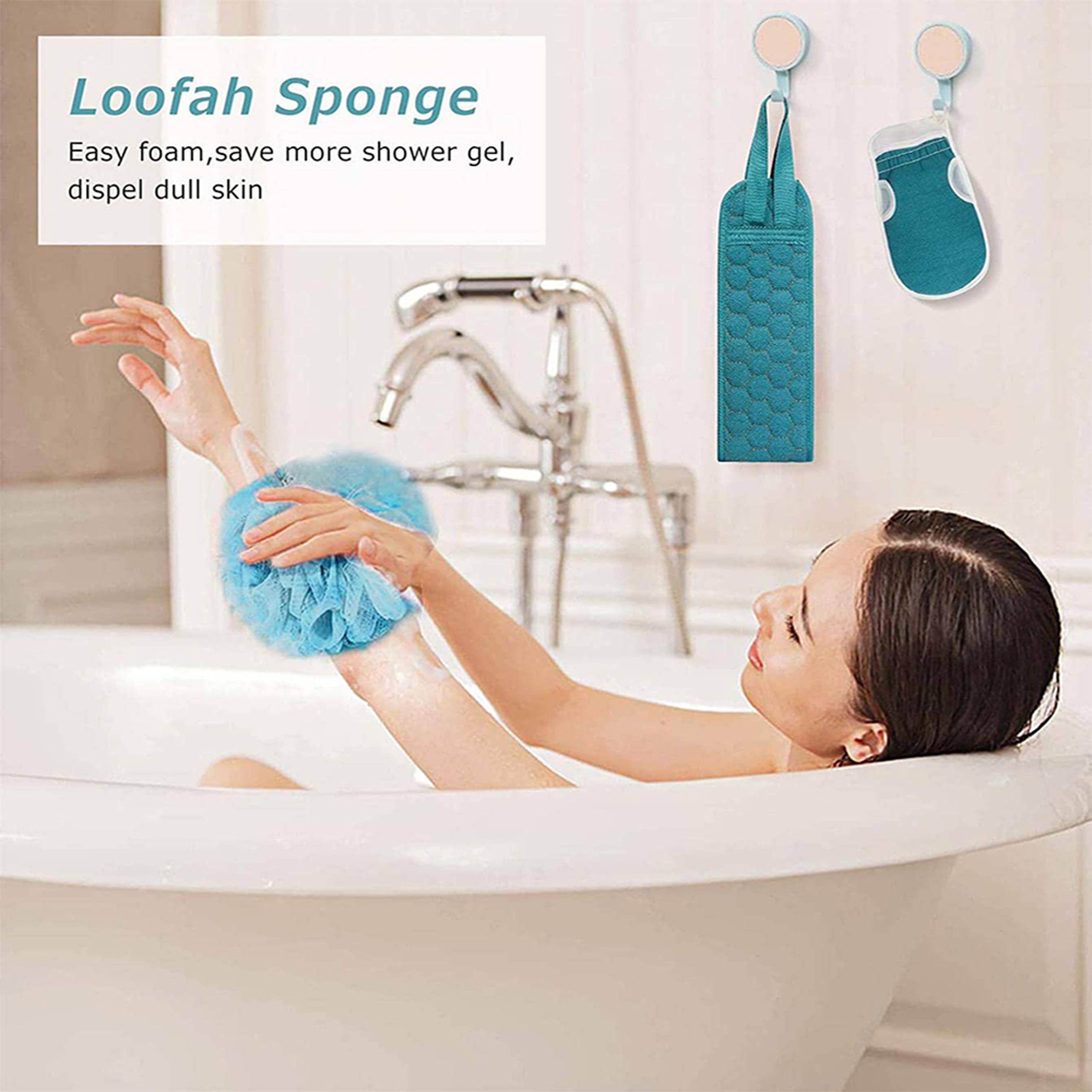 Exfoliating Body Scrubber Set, Bath Glove, Shower Sponge Loofah, Back Scrubber – view 6