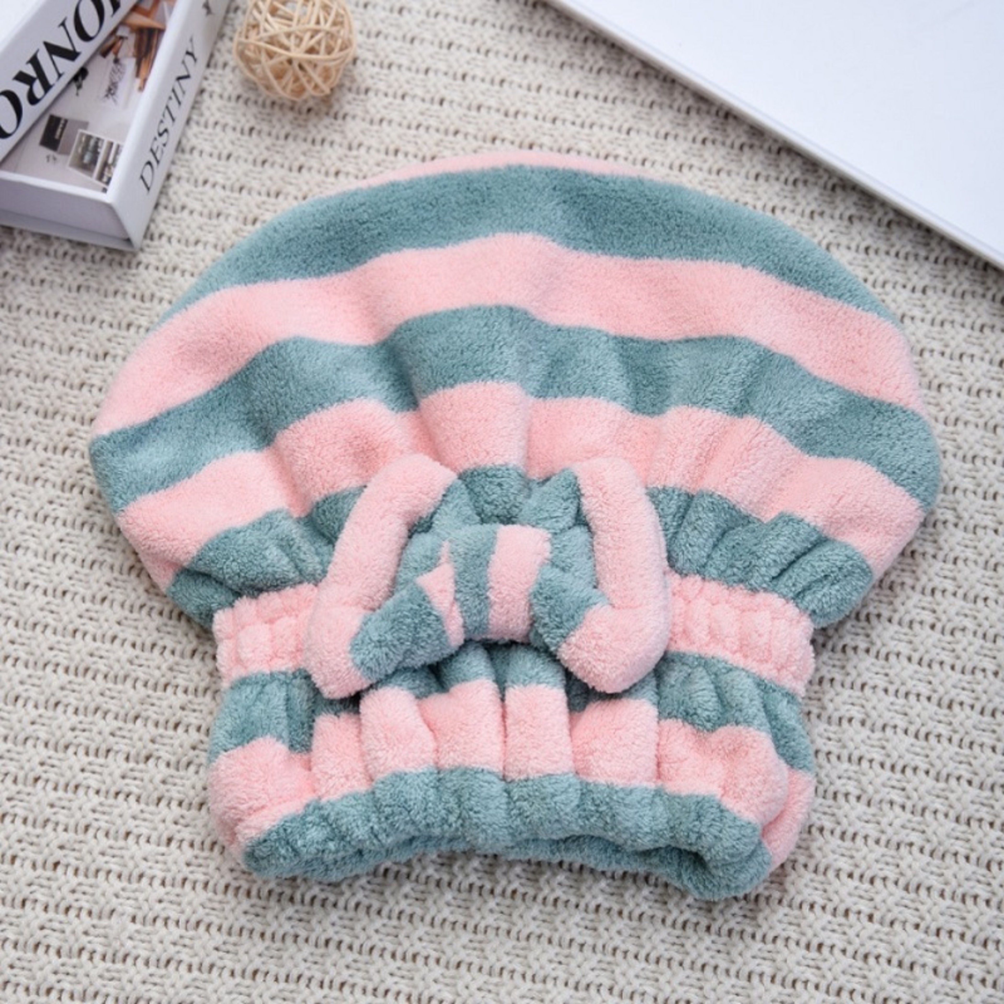 Dry Hair Towel, Quick Drying Hair Cap for Women, Super Absorbent Shower Cap, Striped Pattern Hair Bonnets – view 9