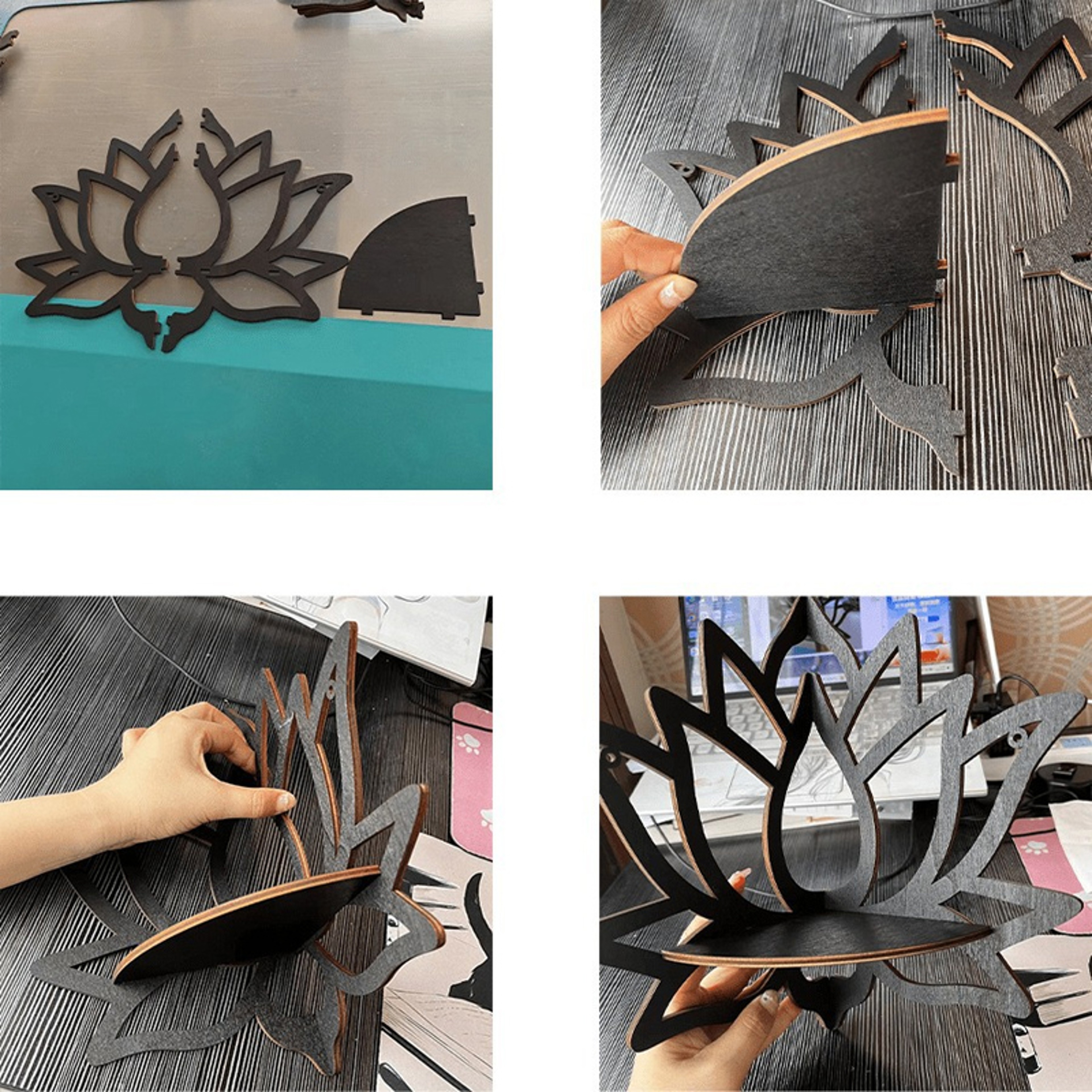 Wooden Lotus Decorative Rack, Wall Mounted Shelf, Aromatherapy Organiser, Essential Oil Candle Holder, Corner Shelf – view 6