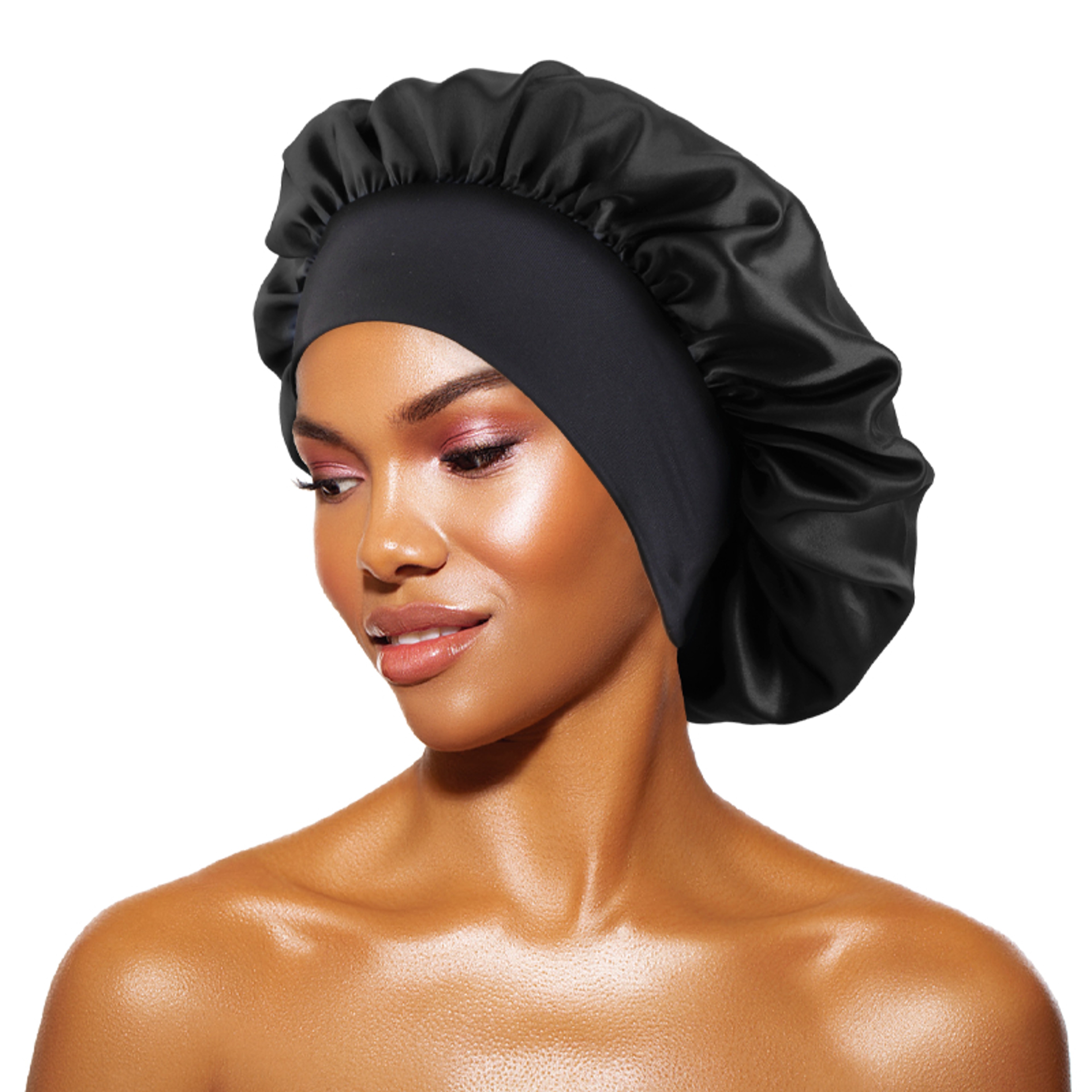 Women Satin Solid Bonnets Wide Brimmed Sleeping Hat Hair Care Bonnet Unisex Head Wrap Elastic Band  4