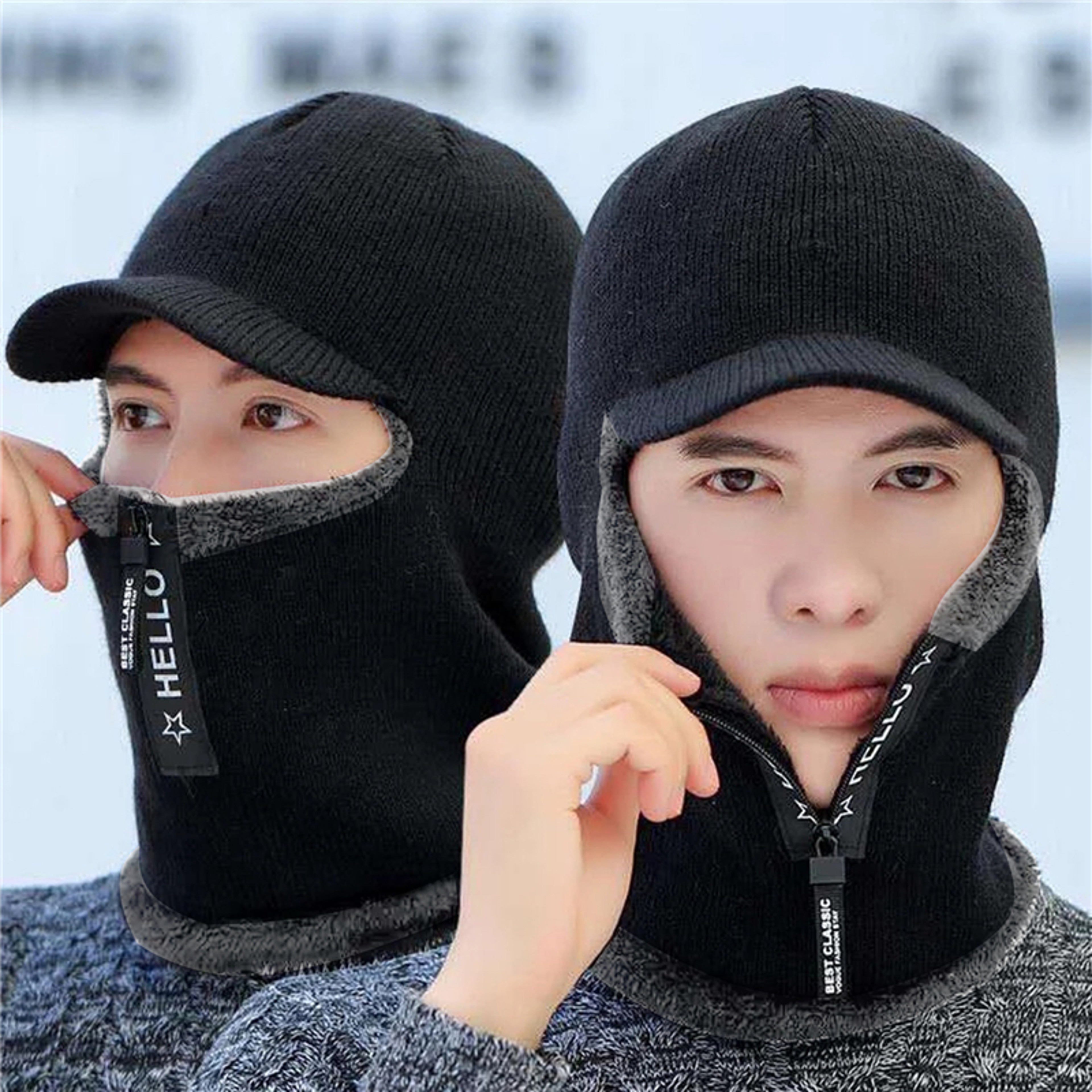 New Men Winter Warm Wool Hat, Warm Thick Knitted Cap, Outdoor Ear Protection Hats, Bicycle Scarf Windproof Visors Cap – view 1