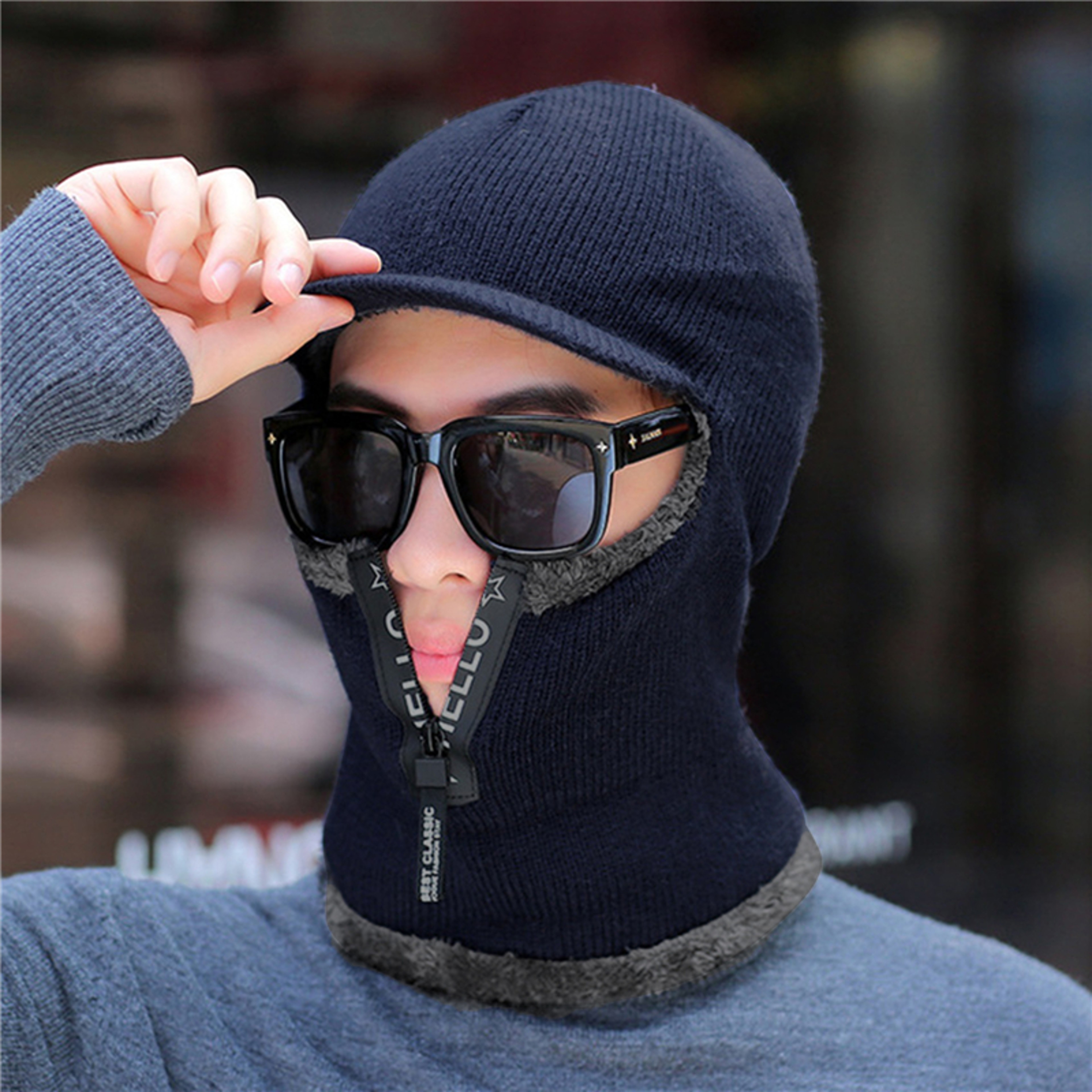 New Men Winter Warm Wool Hat, Warm Thick Knitted Cap, Outdoor Ear Protection Hats, Bicycle Scarf Windproof Visors Cap – view 3