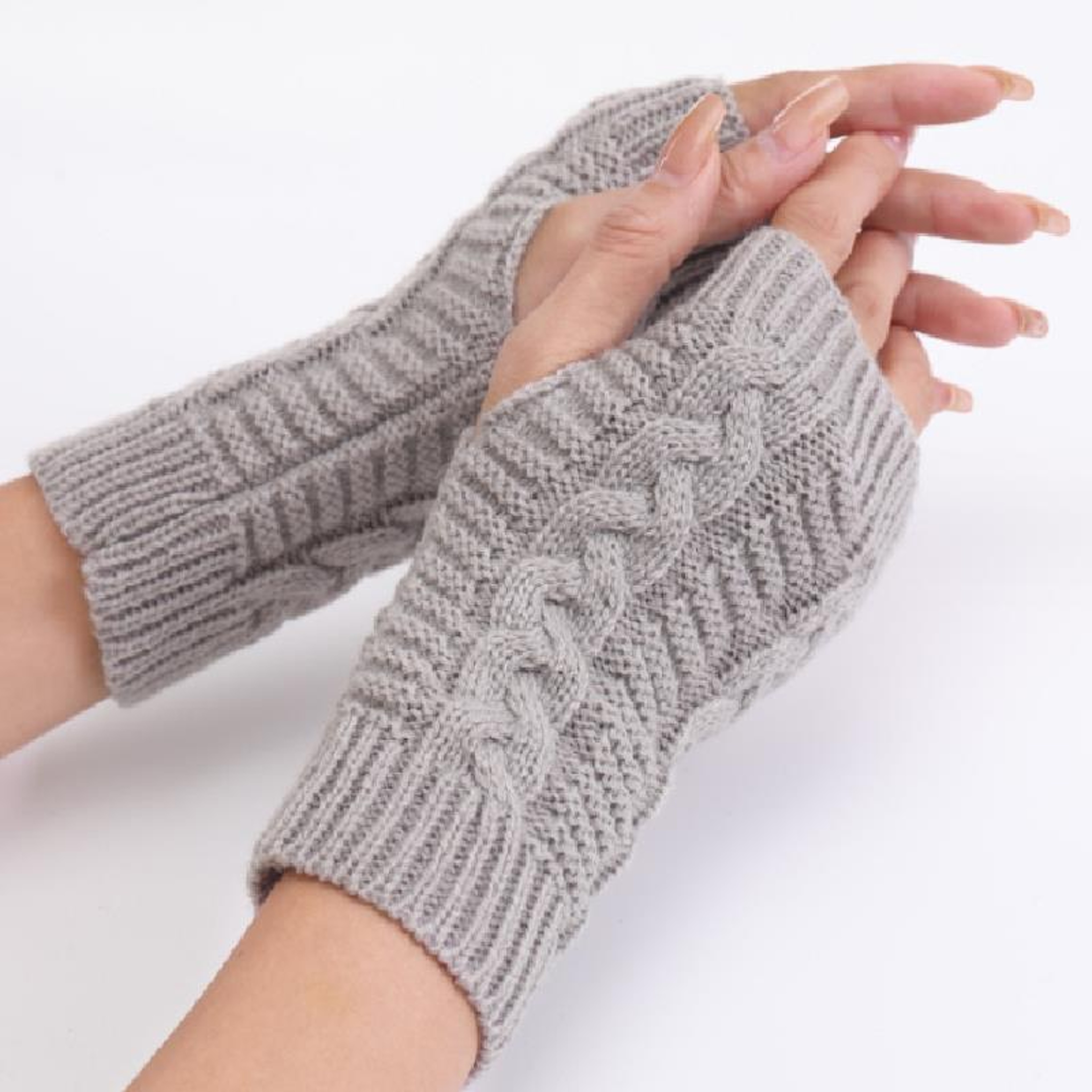 Women Stylish Hand Warmer Crochet Winter Gloves Faux Wool Mitten Twist Pattern Warm Finger Less Glo 3