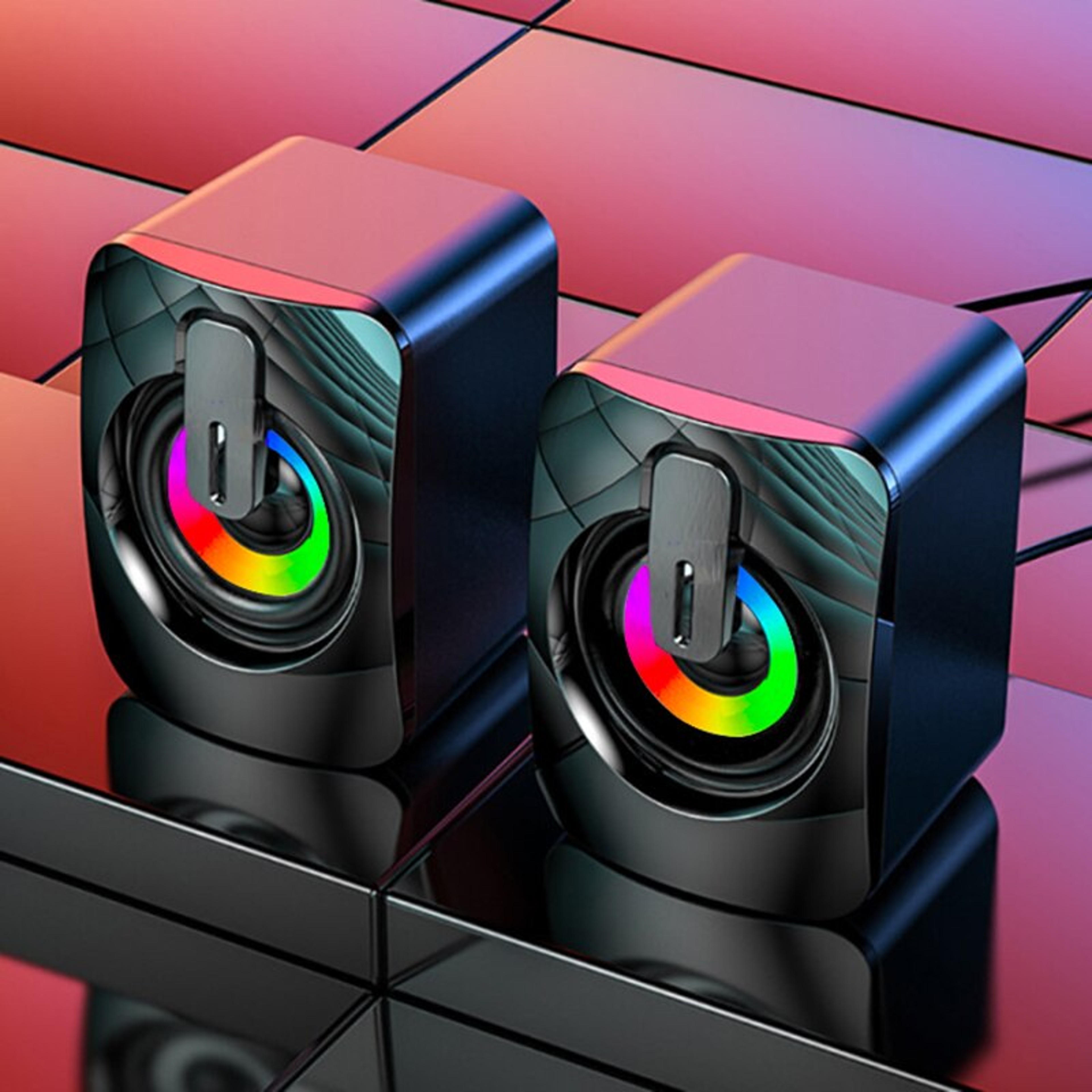 LED Light Stereo Speakers for PC Desktop with Microphone – view 1