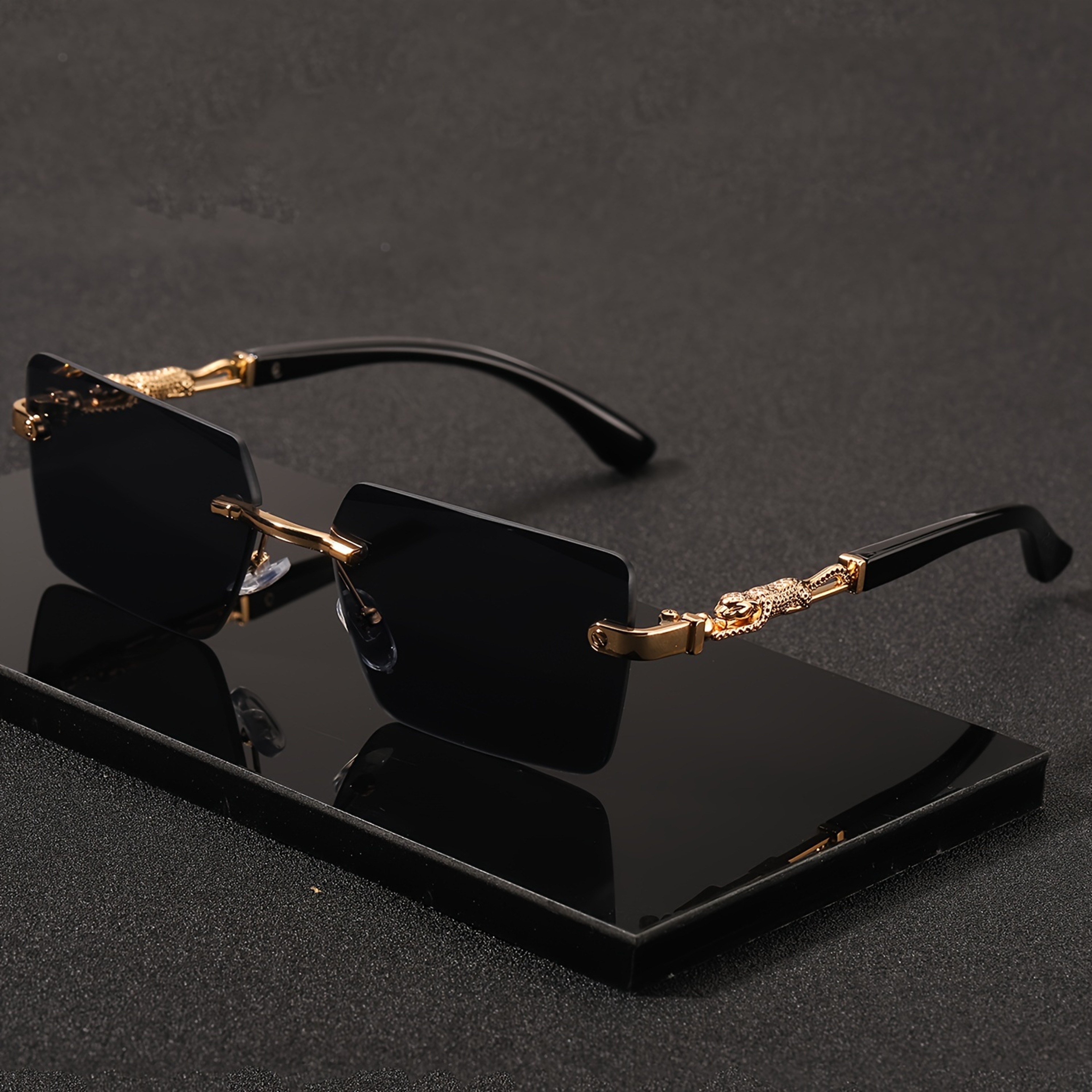 Rimless Rectangle Sunglasses For Men And Women Small Square Shades For Beach And Vacation 0