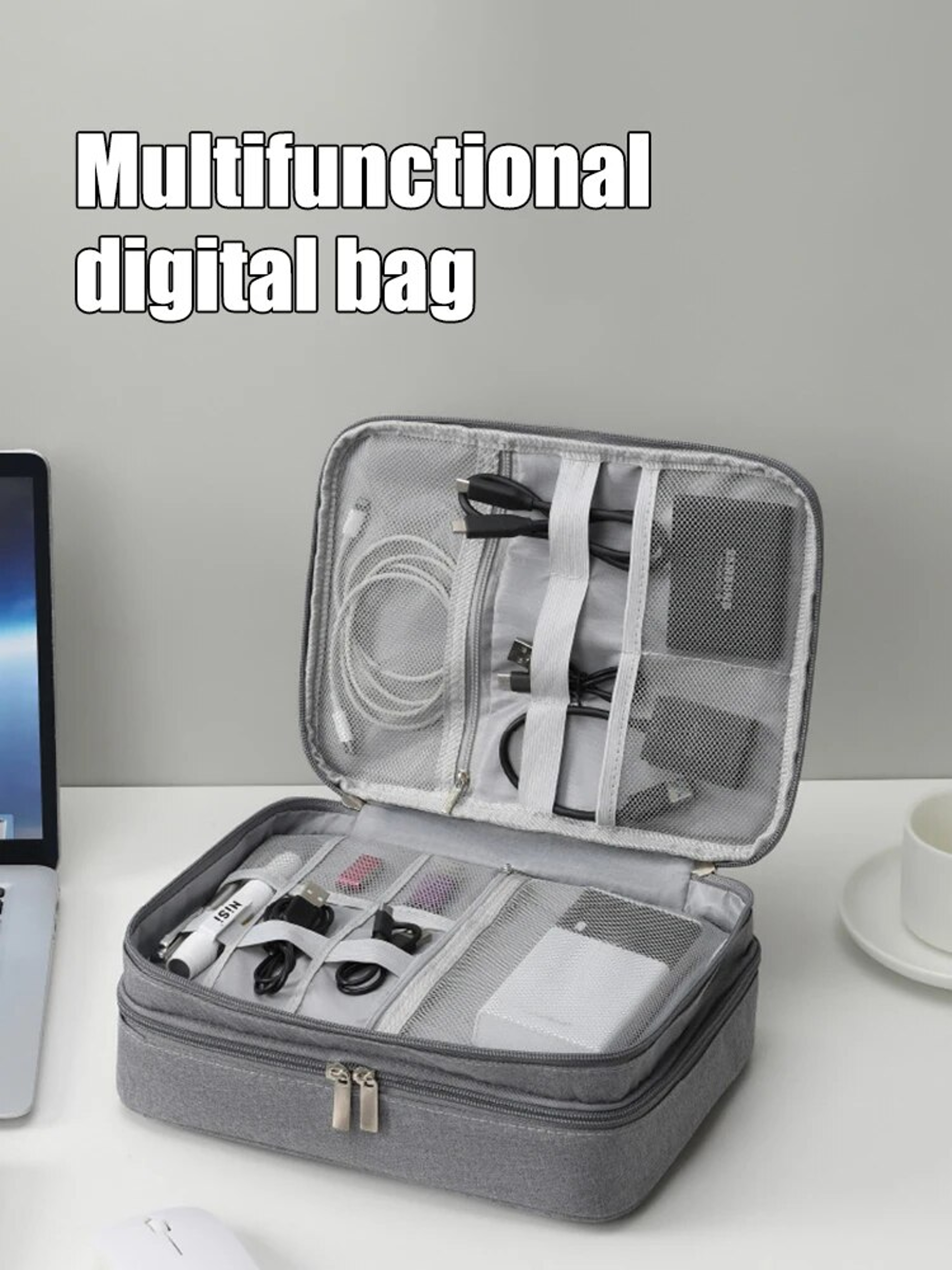 Multi-functional Digital Bag, Data Cable, Headphones, Hard Drive, Power Supply, Electronic Accessory Storage – view 5