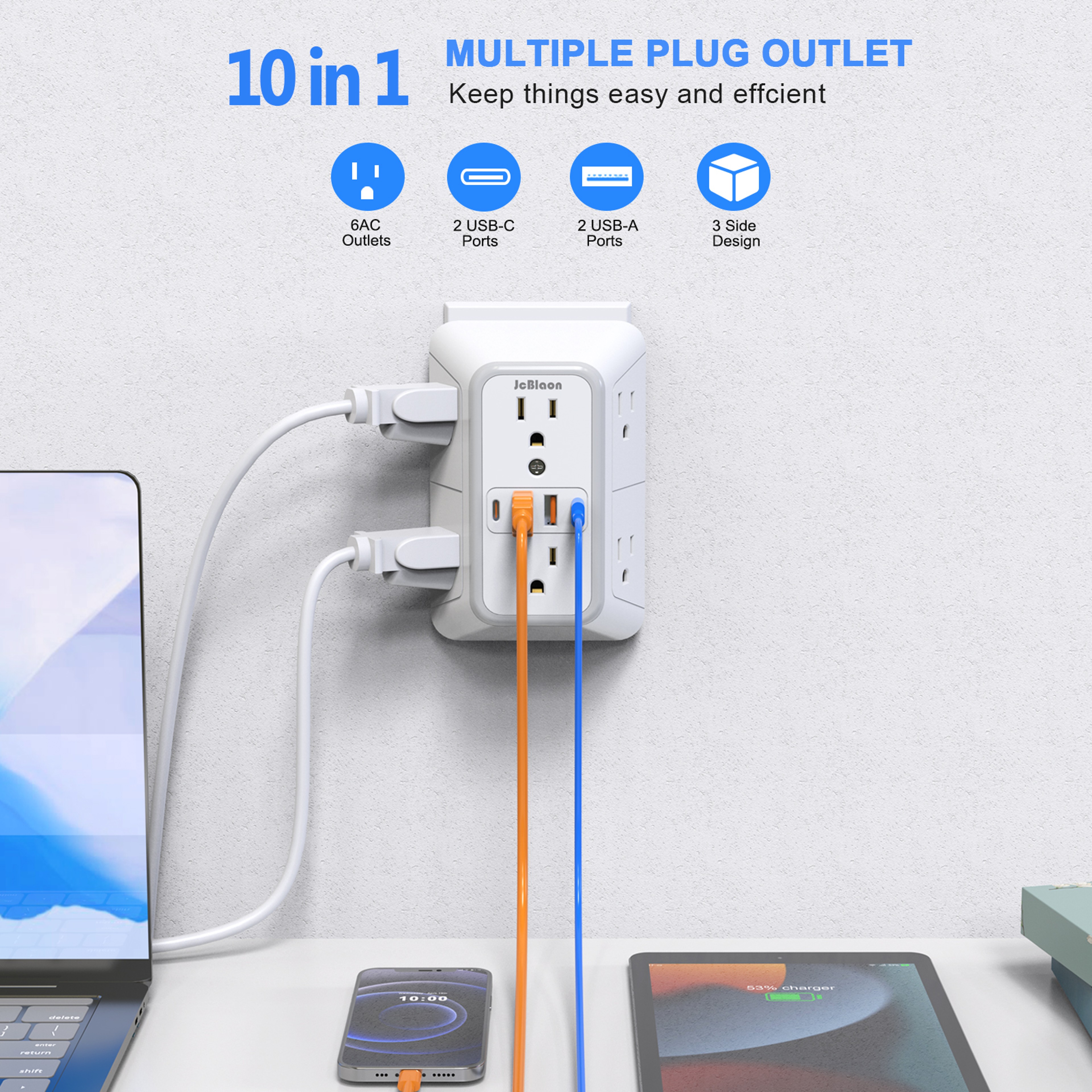 Power Strip with AC Outlets, USB Port (Type C), Multi Socket Wall Socket, Universal Network Filter, Fast Charging – view 3