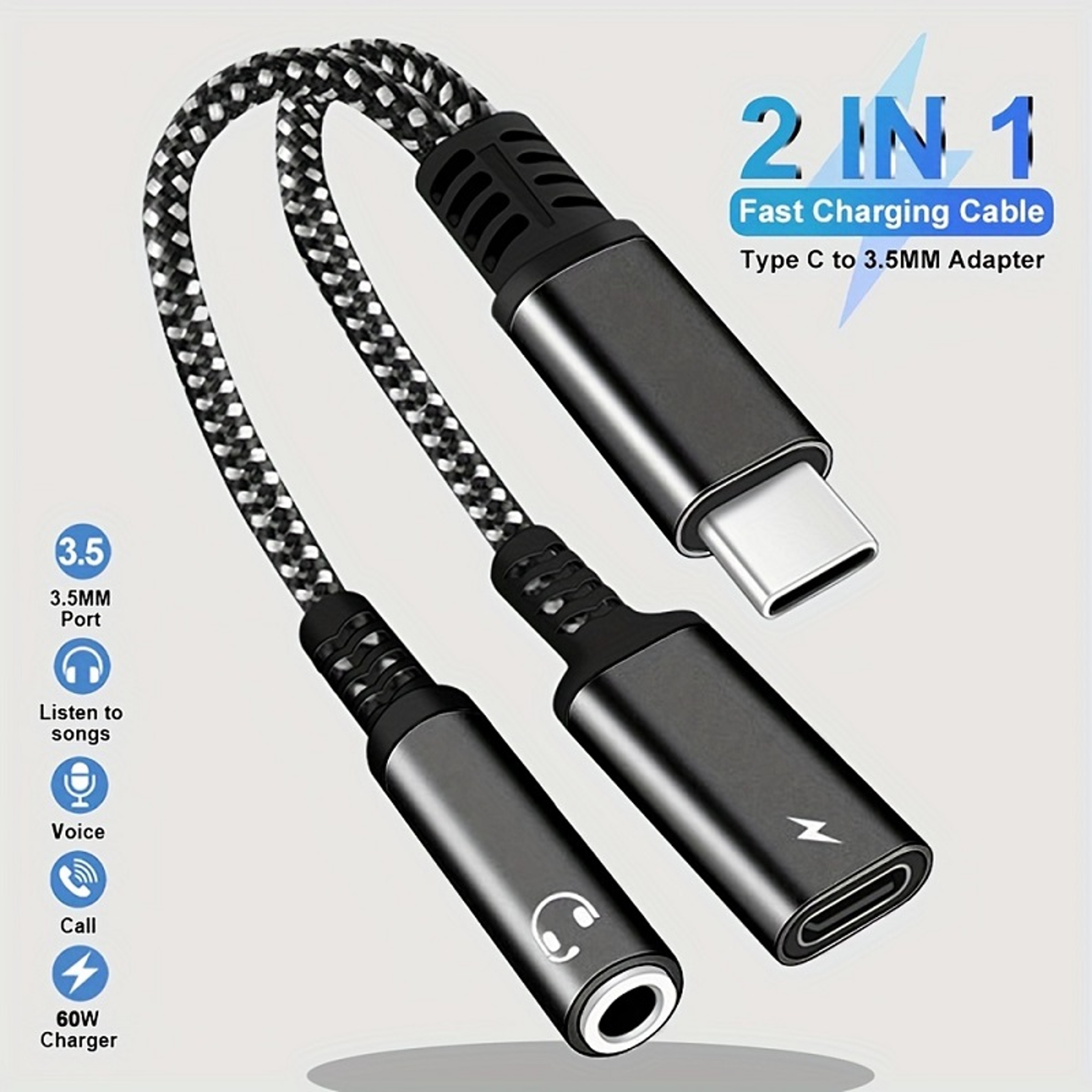 Fast USB Type C To AUX Audio Jack Headphone Charger Adapter 1