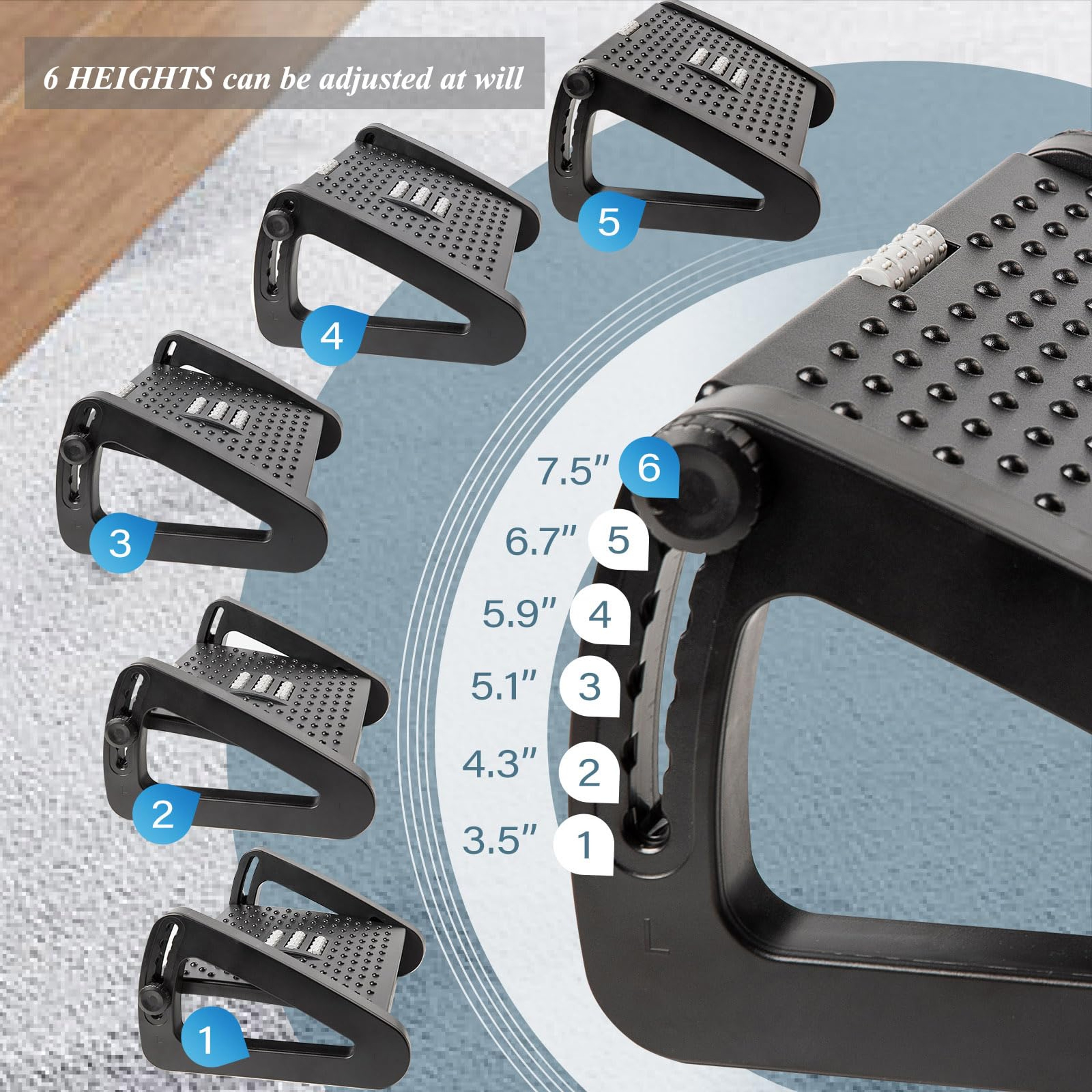 Under Desk Footrest with Massage Rollers for Pain Relief and Comfort – view 2