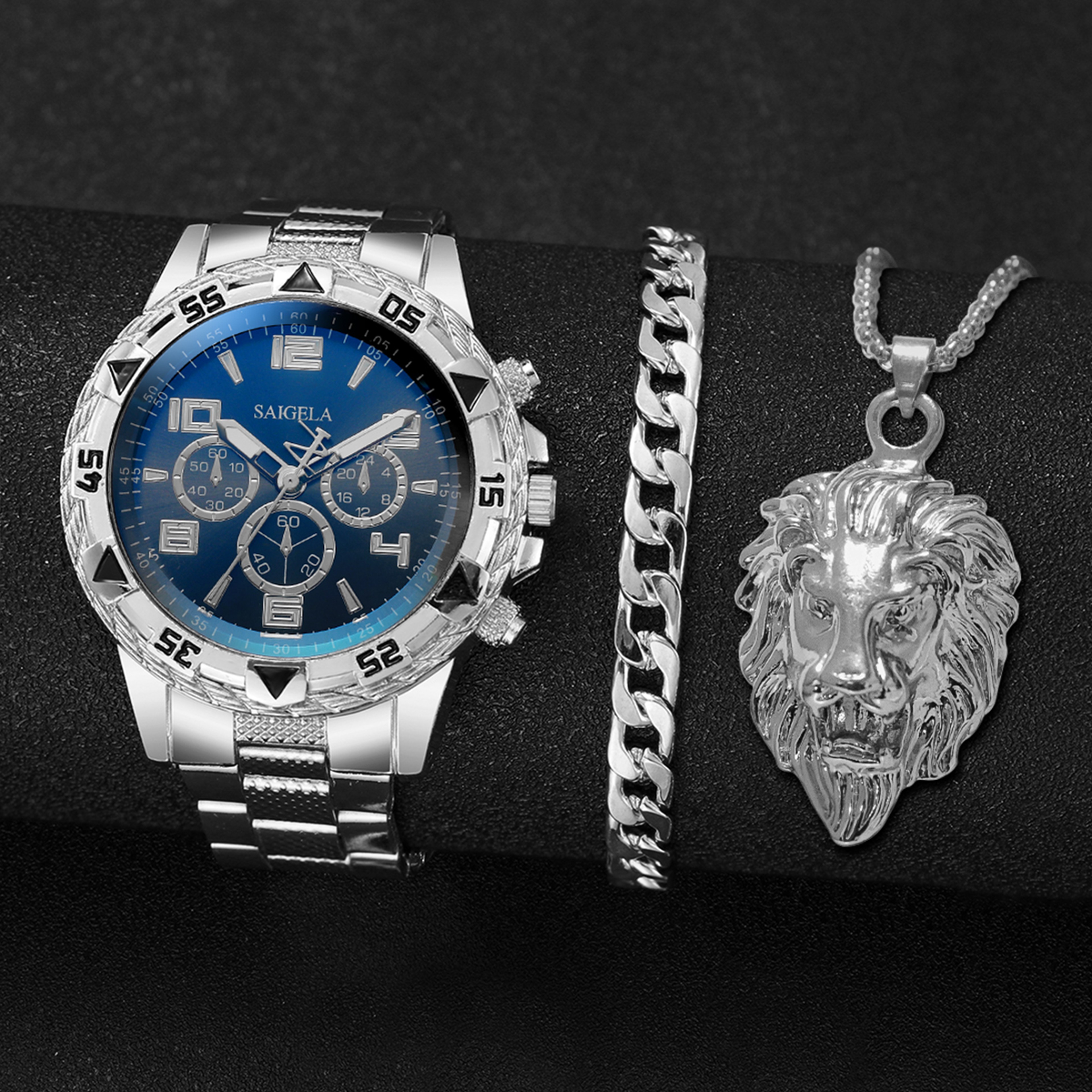 Fashion Steel Band Men Watches Arabic Dial Man Business Watches Jewellery Set Premium Gift 4