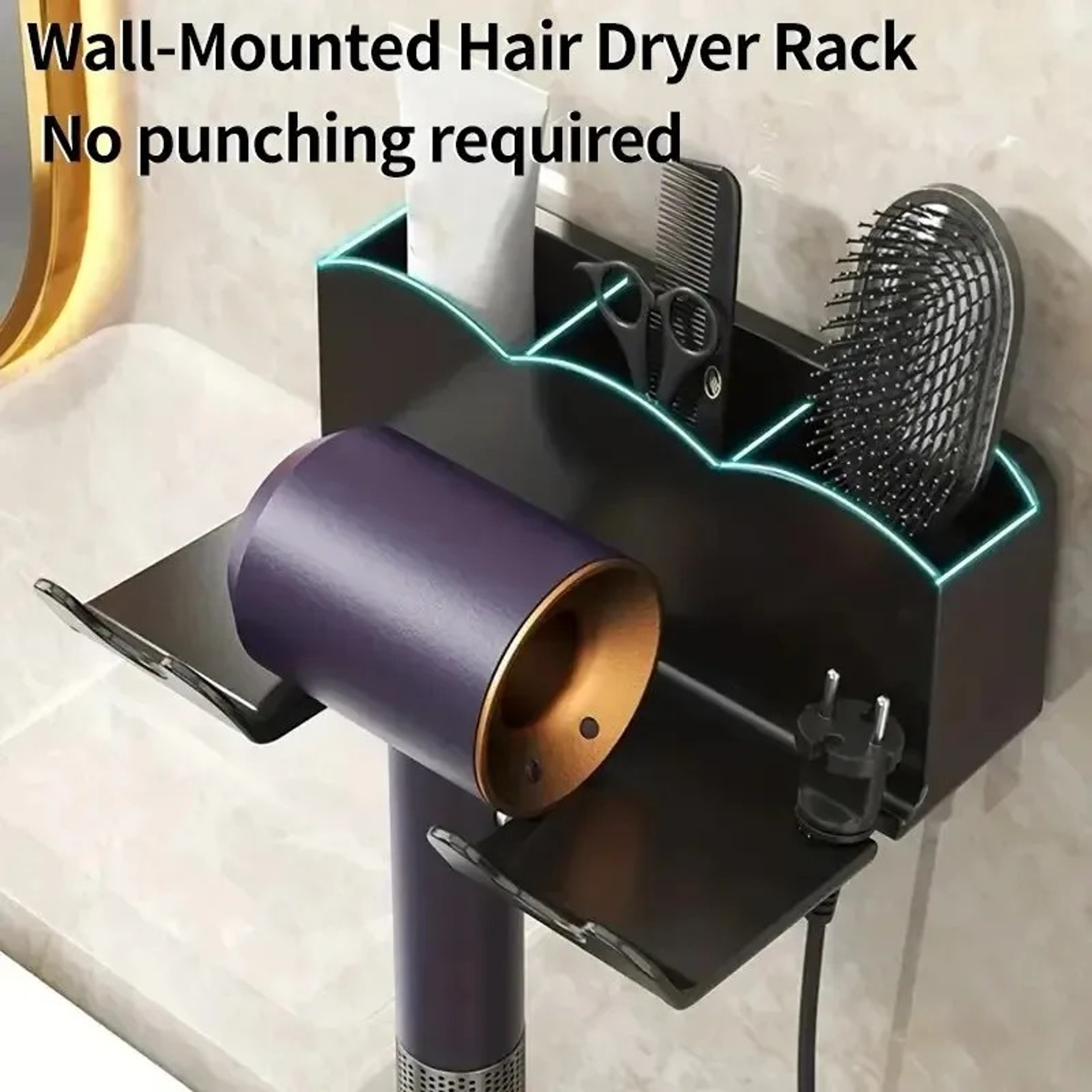 Hair Dryer Storage Rack, Wall Mounted Bracket for Bathroom, Non Perforated Air Duct Hanging Rack – view 2