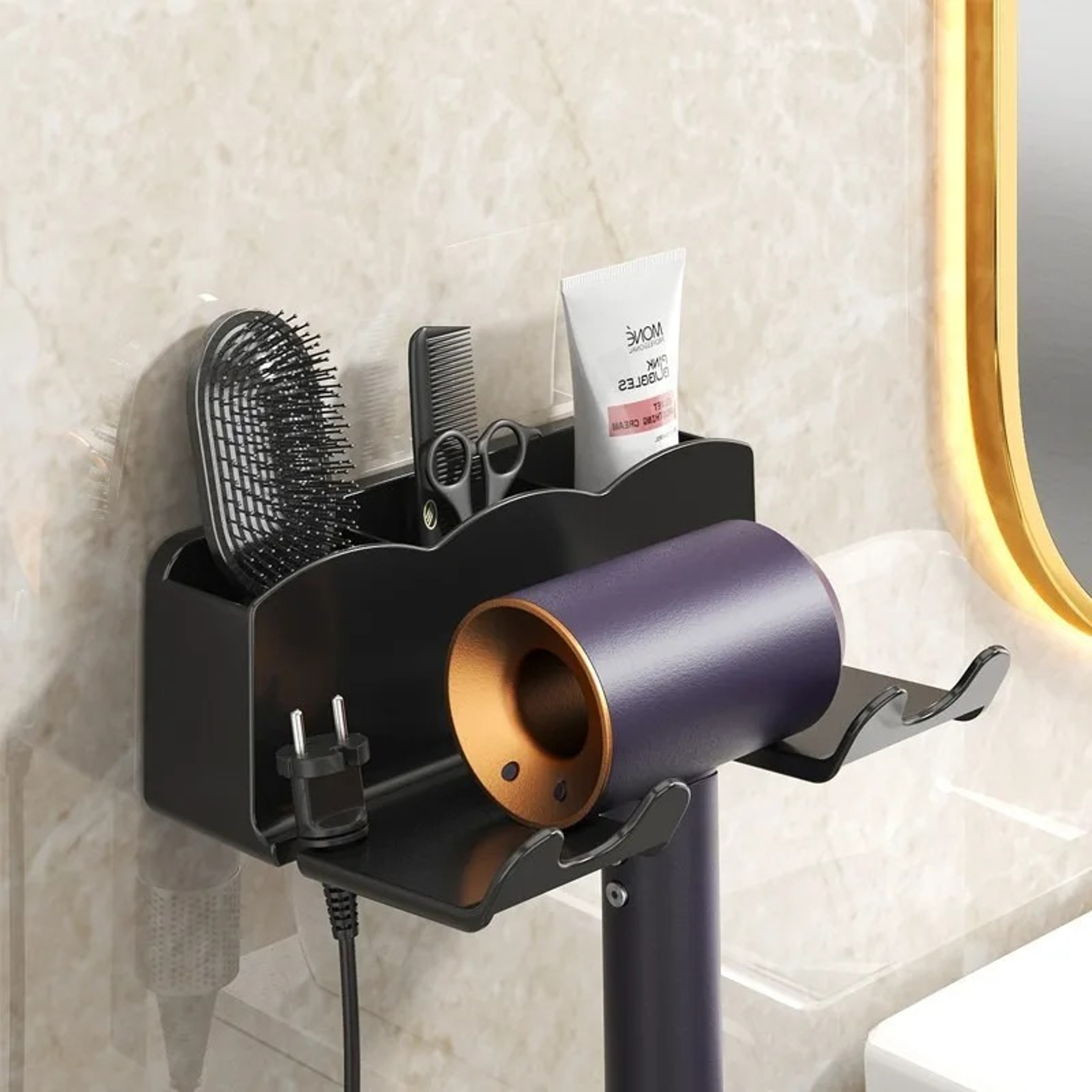 Hair Dryer Storage Rack, Wall Mounted Bracket for Bathroom, Non Perforated Air Duct Hanging Rack – view 7