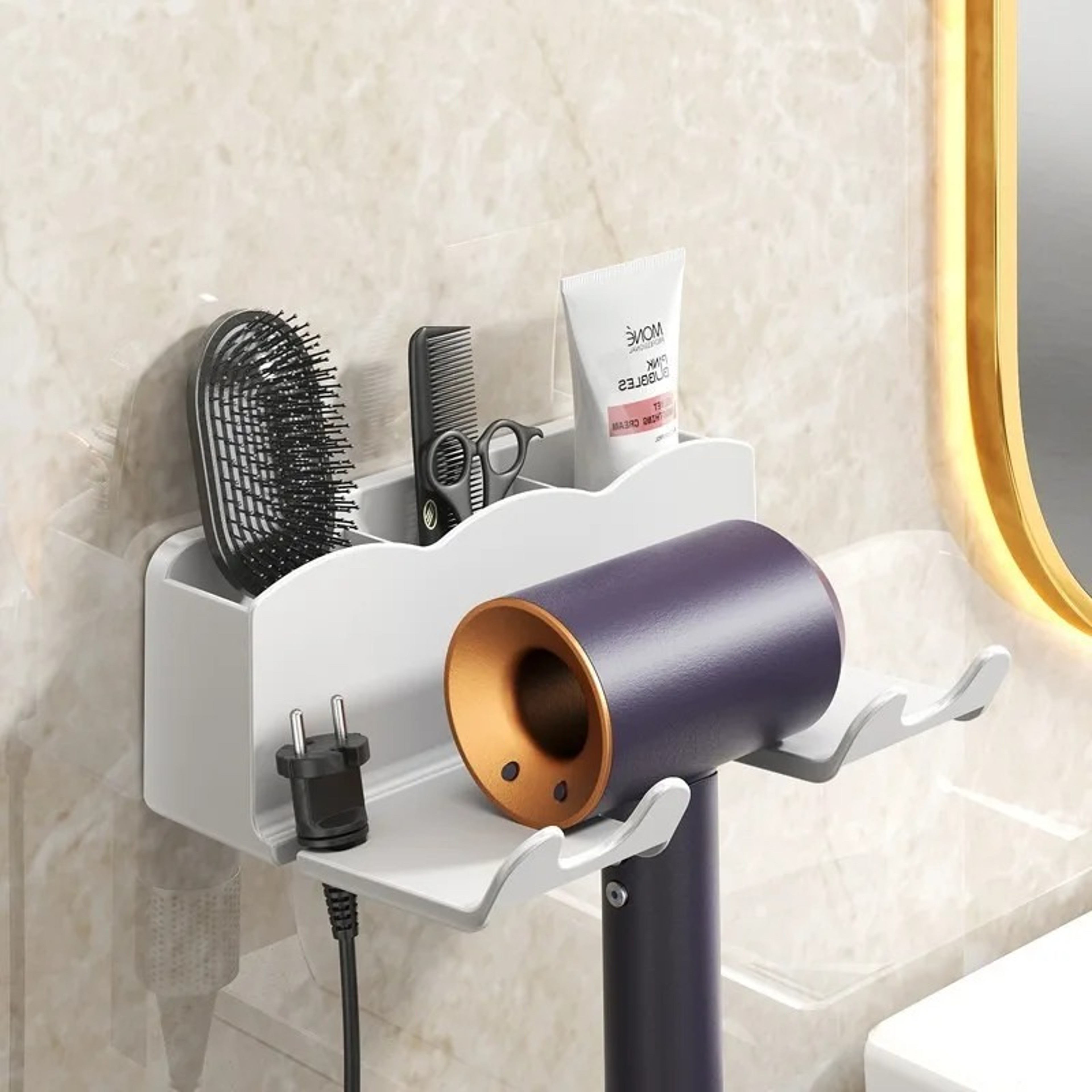 Hair Dryer Storage Rack, Wall Mounted Bracket for Bathroom, Non Perforated Air Duct Hanging Rack – view 8