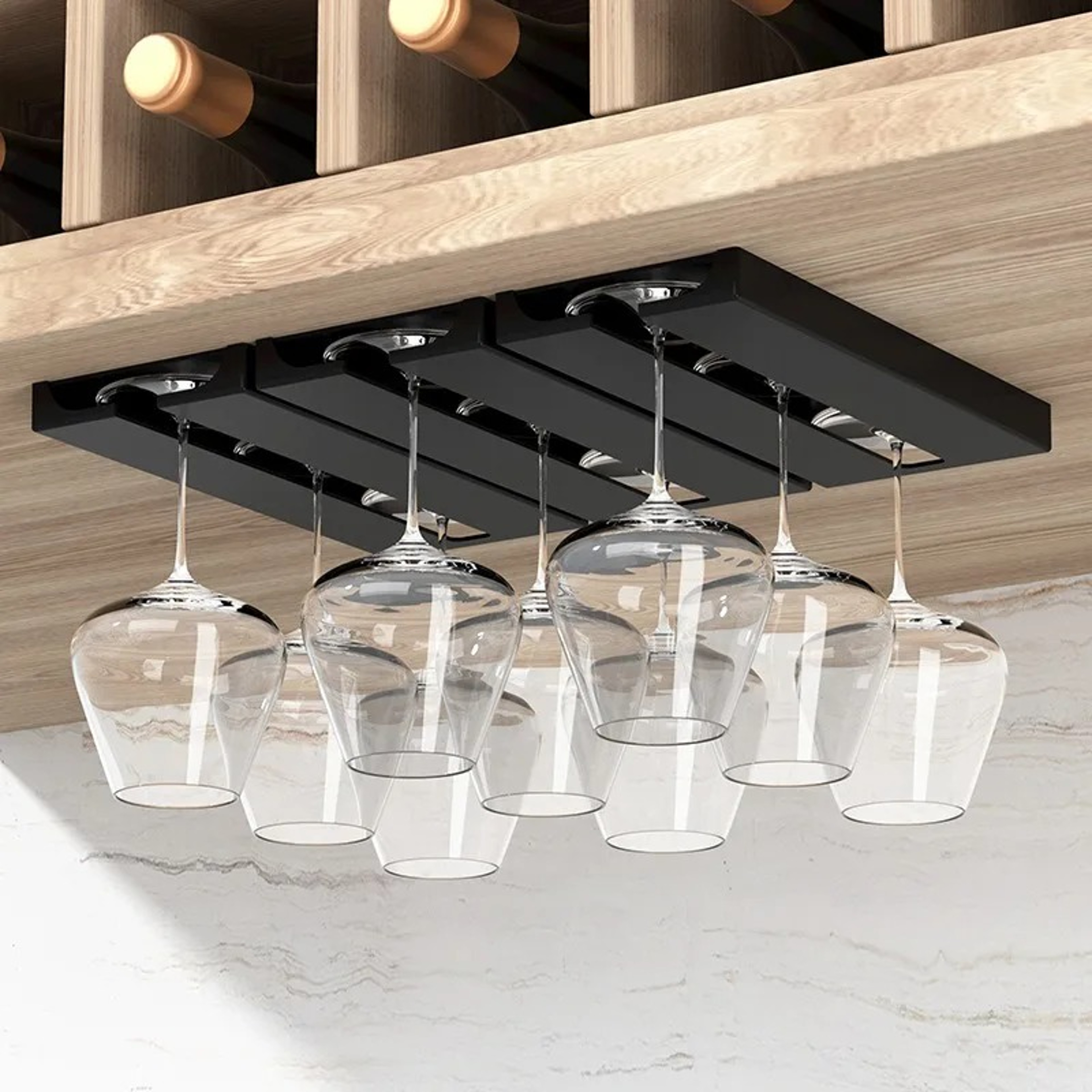 Kitchen Cabinet Hanging Wine Glass Rack MultiFunction Goblet Holder Shelf Stemware Classification 0
