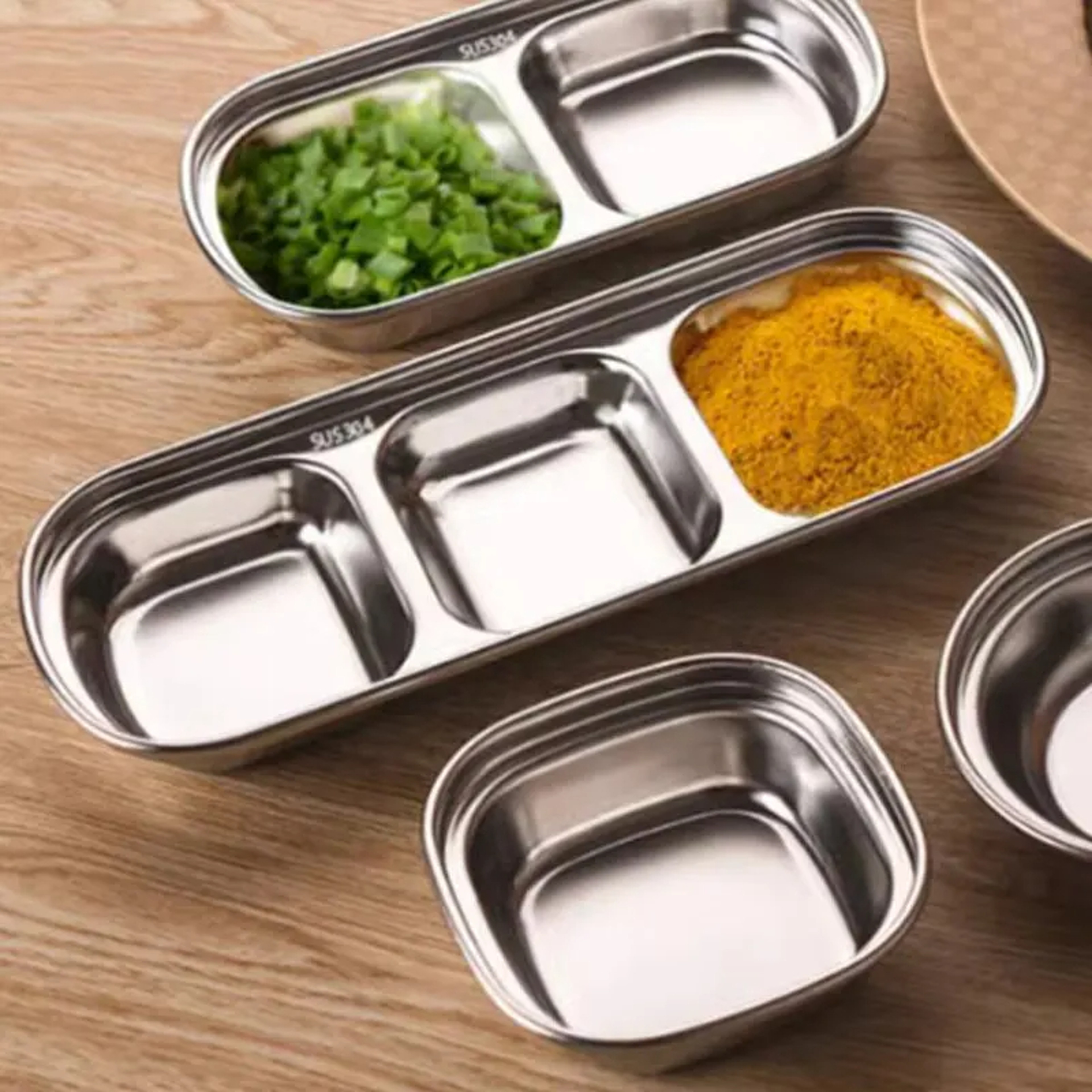 Stainless Steel 3compartment Dip Tray BBQ Seasoning Sauce Tray Restaurant Cutlery For Sauces  Spice 0