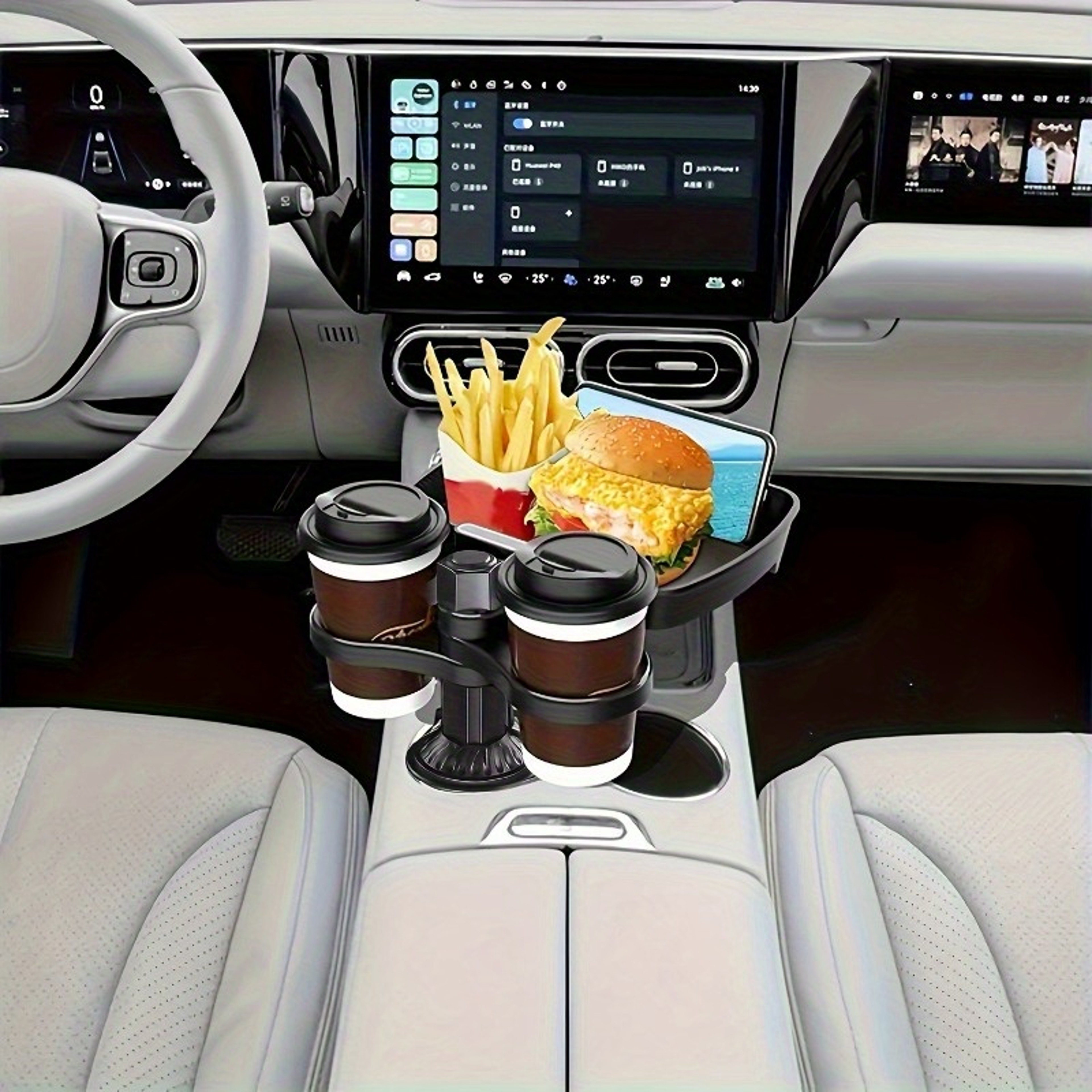 Detachable Car Cup Holder Tray Expandable Food Table With 360 Rotating Design 4
