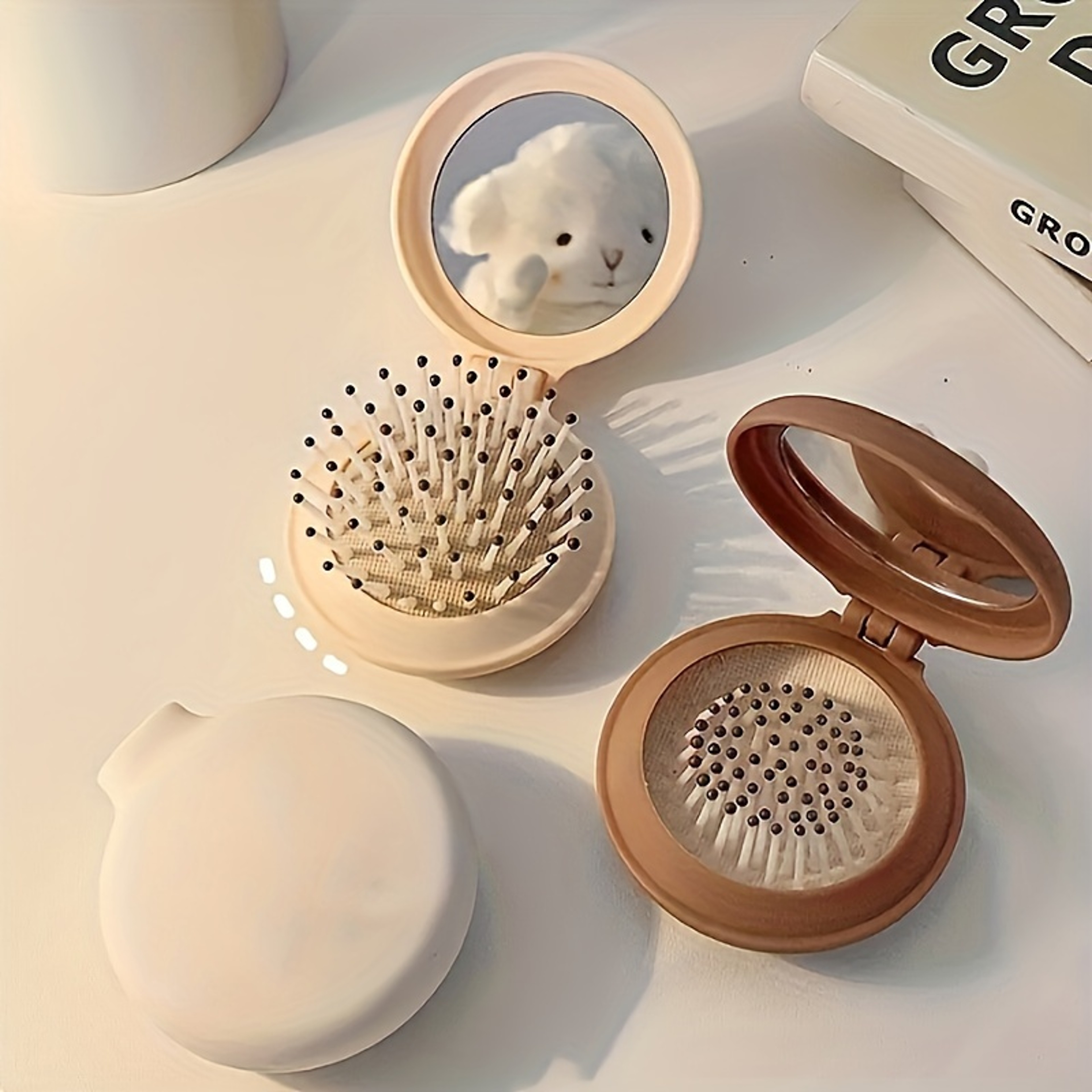 Mini Portable Folding Travel Hair Brush With Mirror For Women 0