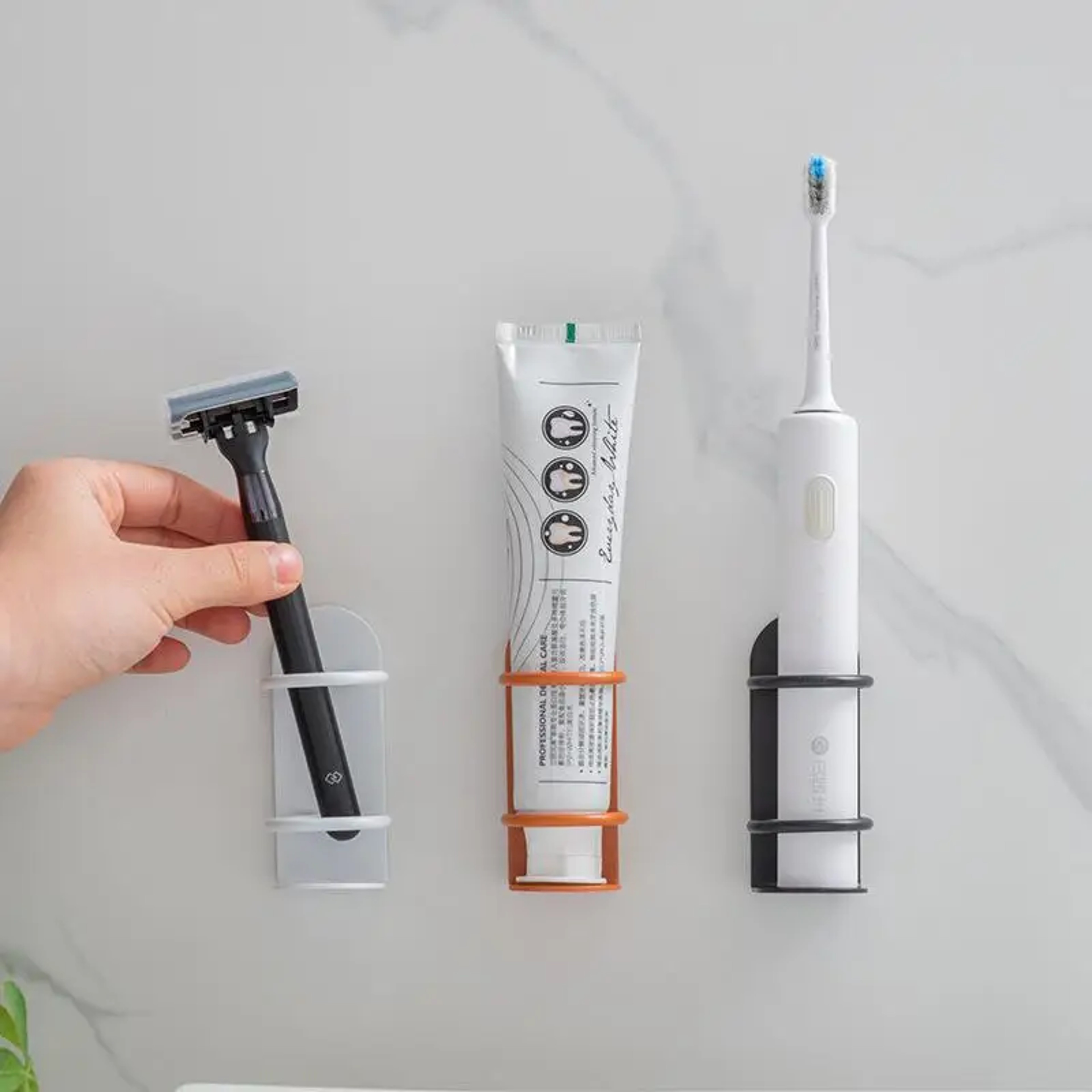 Wall-Mounted Electric Toothbrush Holder, Punch-Free Razor Holder, Bathroom Organizer Shelf – view 2