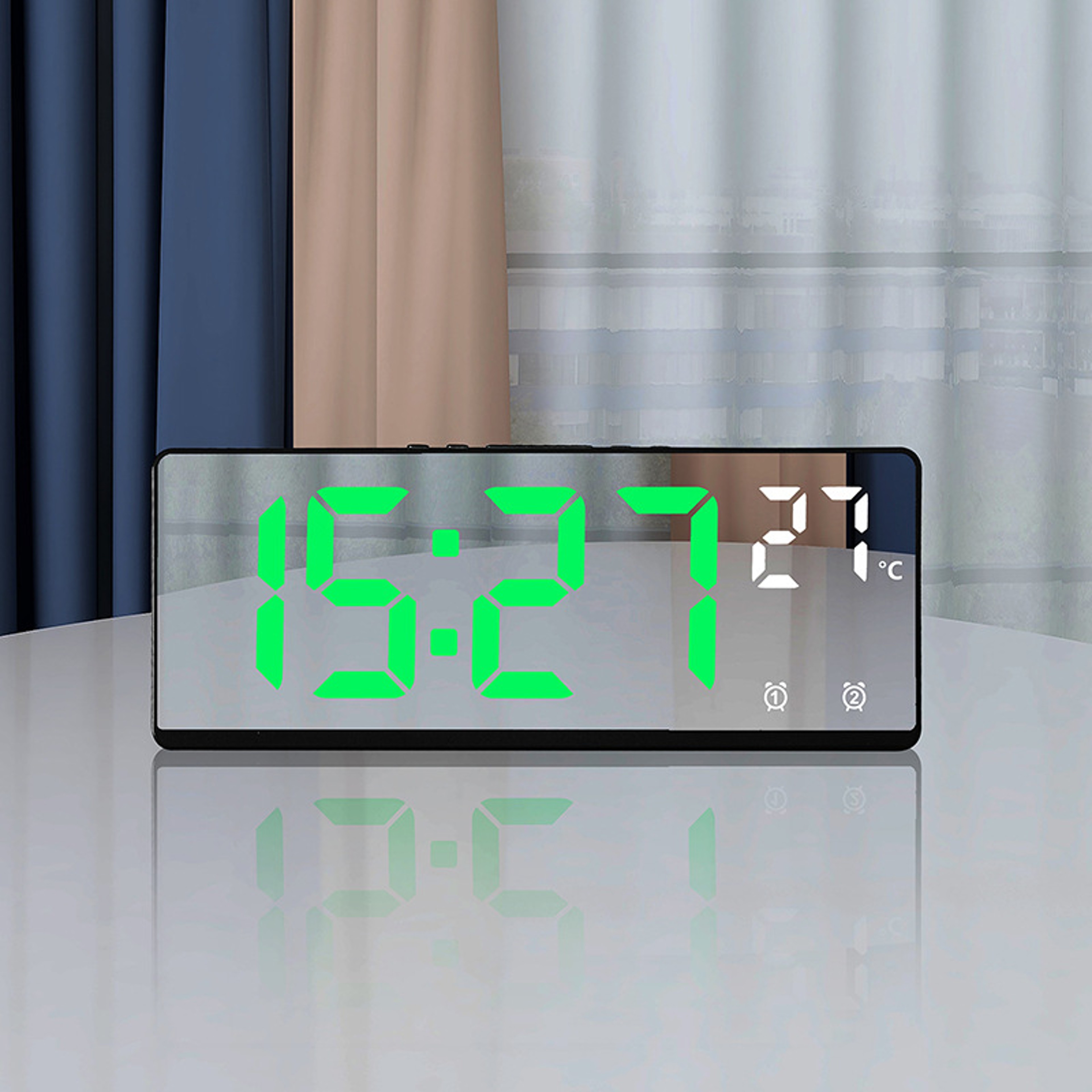 Voice Control Digital Alarm Clock Temperature Display Dual Alarm Snooze LED Desk Watch 0
