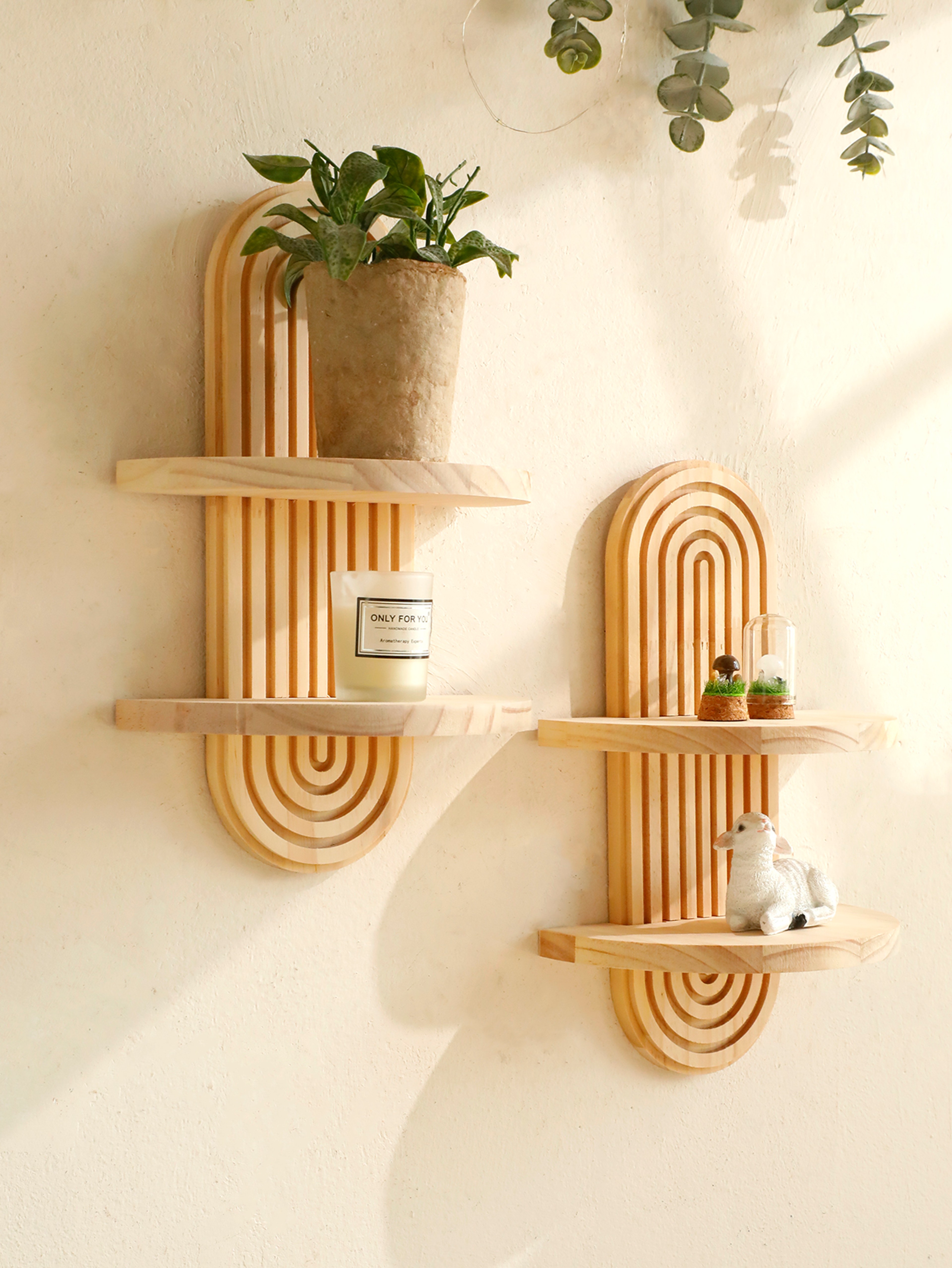 Style Wooden Wall Shelves Geometric Wall Mounted Shelves Modern Home Decor Natural Wood Finish Plan 1