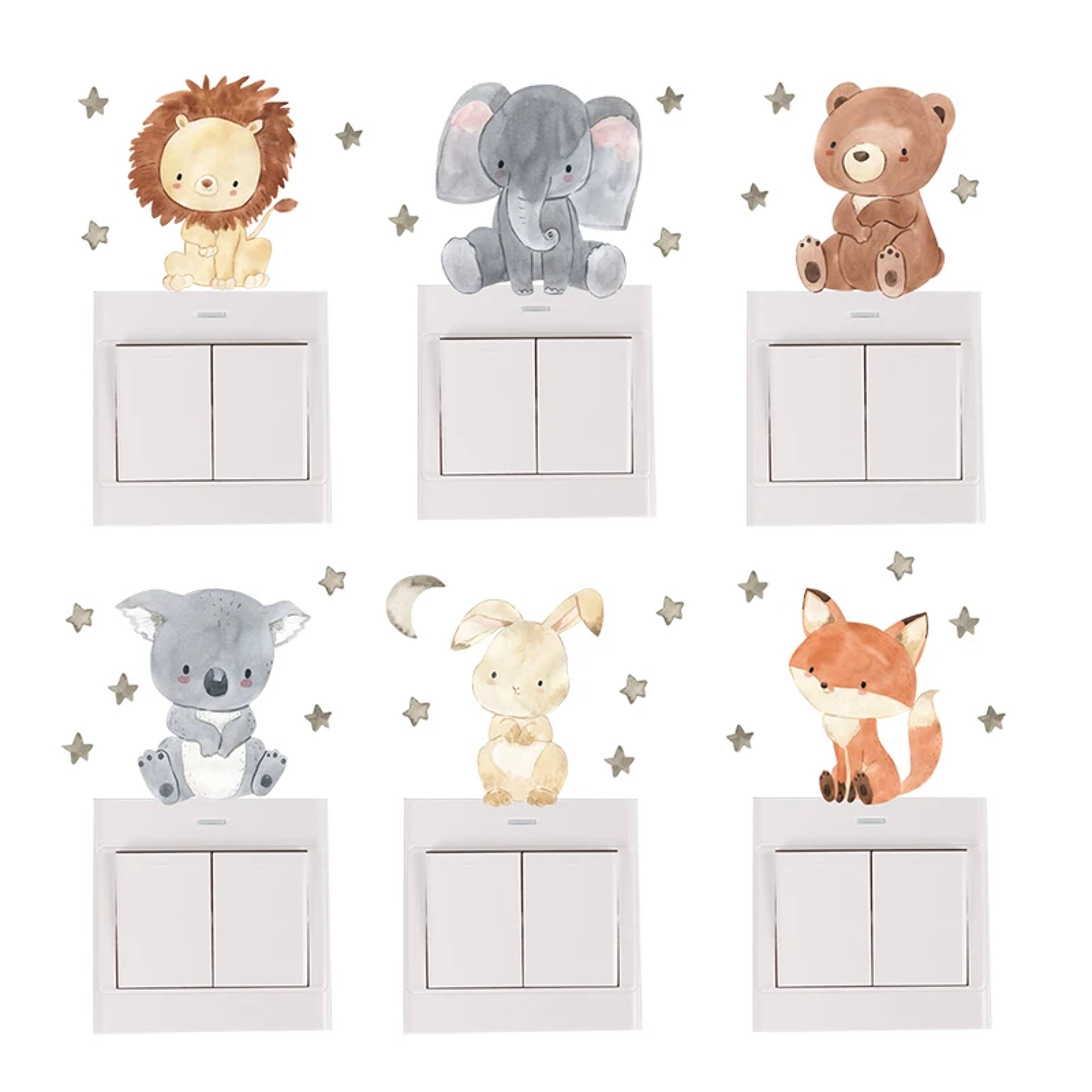Colour Cute Smile Cartoon Animals, Switch Stickers for Wall, Kids Room Baby Nursery Room, Wall Decals Stars Home Decor – view 1