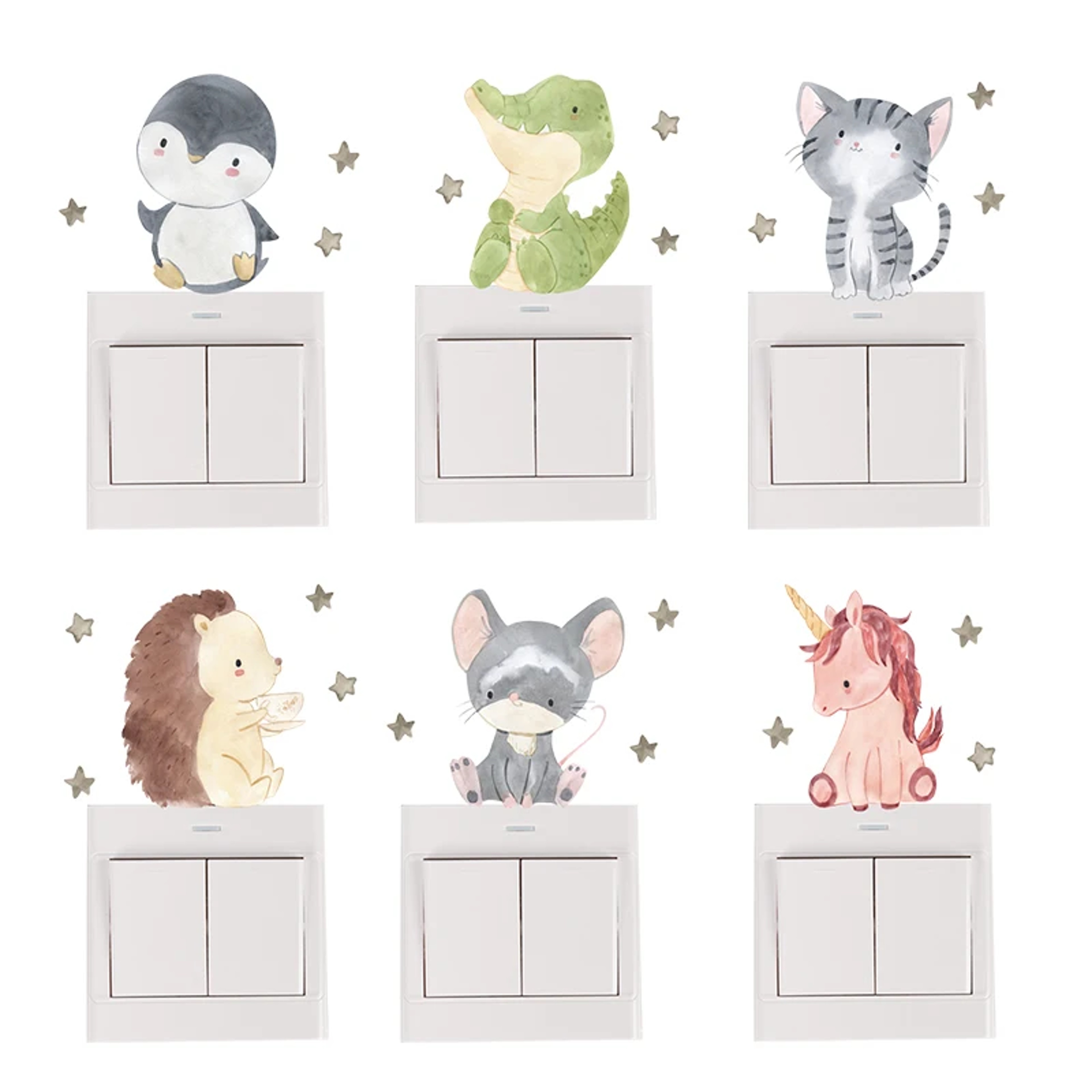 Colour Cute Smile Cartoon Animals, Switch Stickers for Wall, Kids Room Baby Nursery Room, Wall Decals Stars Home Decor – view 2