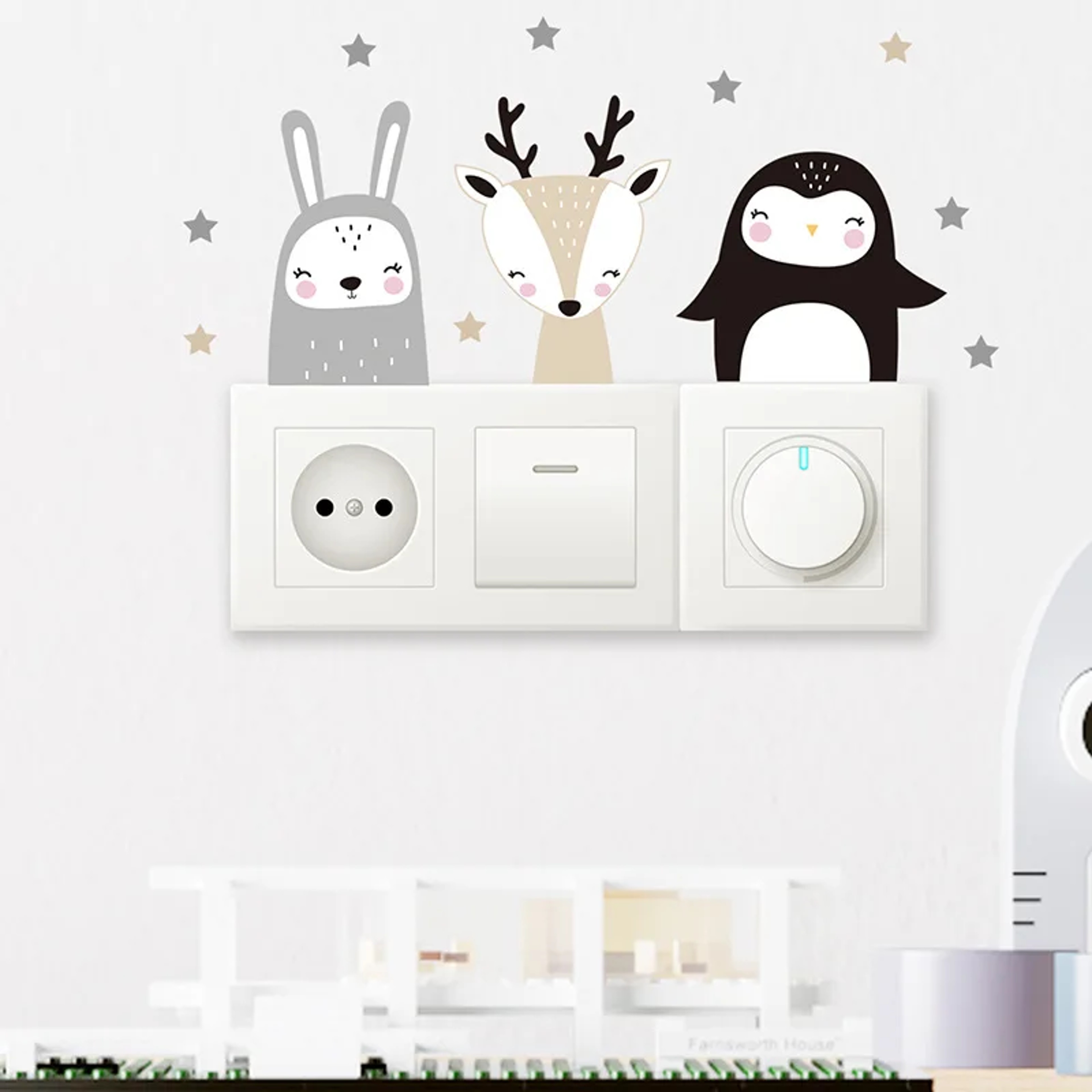 Colour Cute Smile Cartoon Animals, Switch Stickers for Wall, Kids Room Baby Nursery Room, Wall Decals Stars Home Decor – view 4