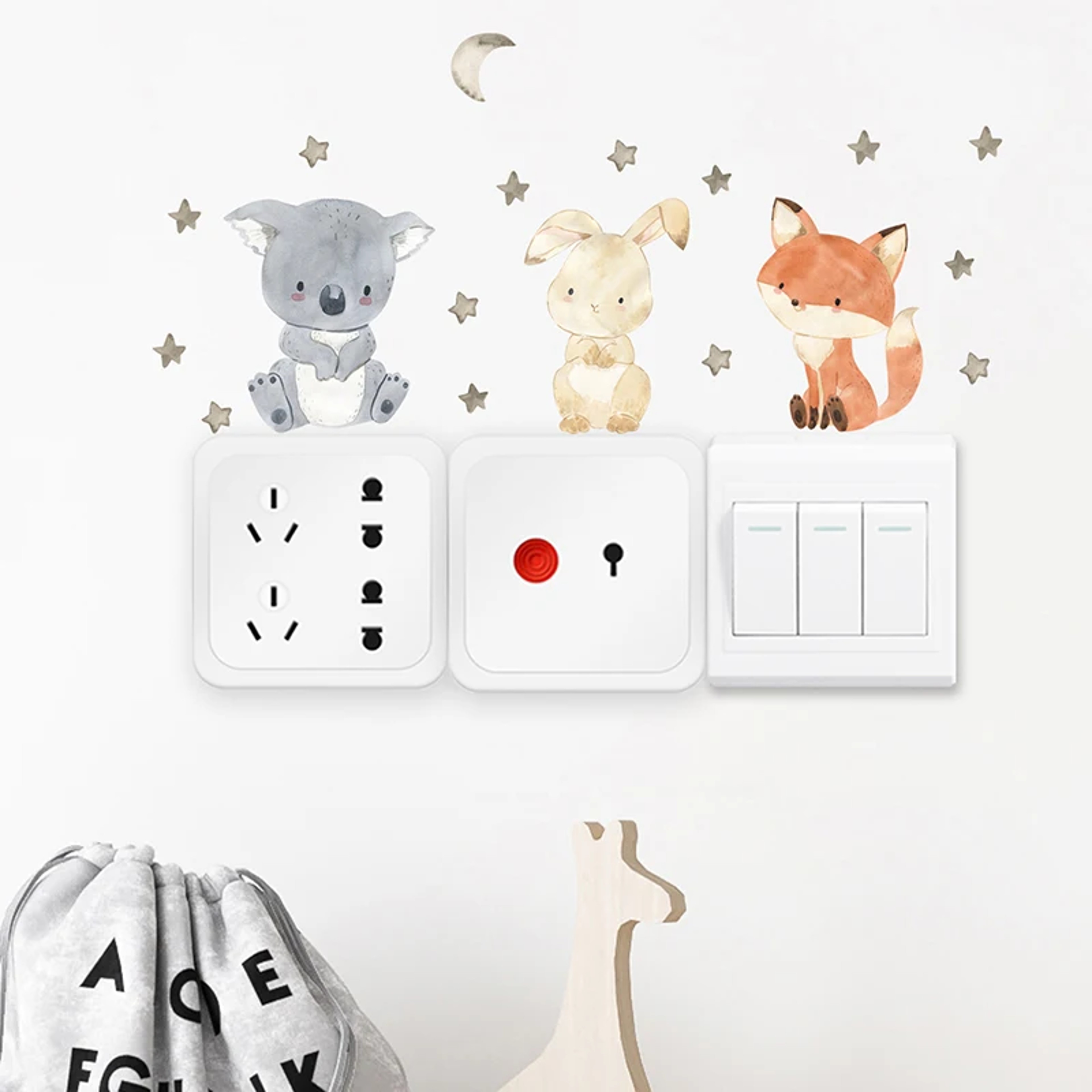 Colour Cute Smile Cartoon Animals, Switch Stickers for Wall, Kids Room Baby Nursery Room, Wall Decals Stars Home Decor – view 6