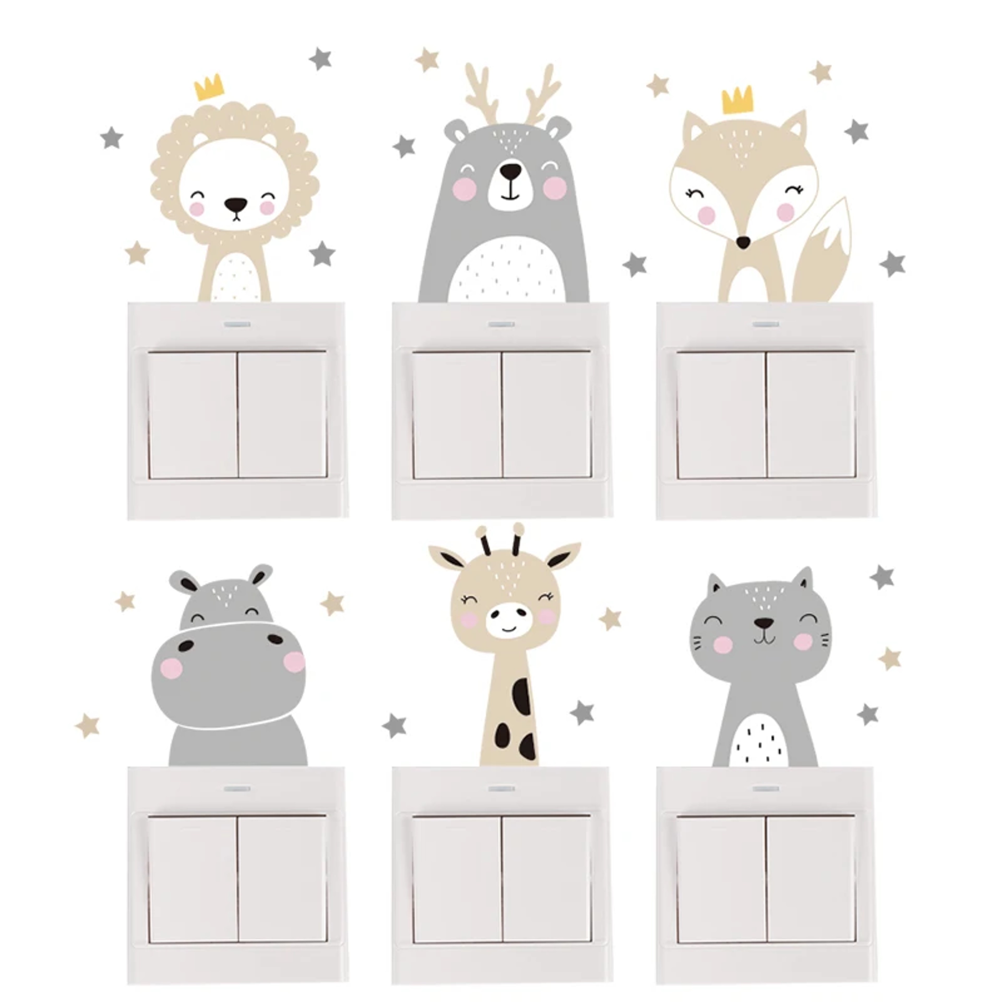 Colour Cute Smile Cartoon Animals, Switch Stickers for Wall, Kids Room Baby Nursery Room, Wall Decals Stars Home Decor – view 9