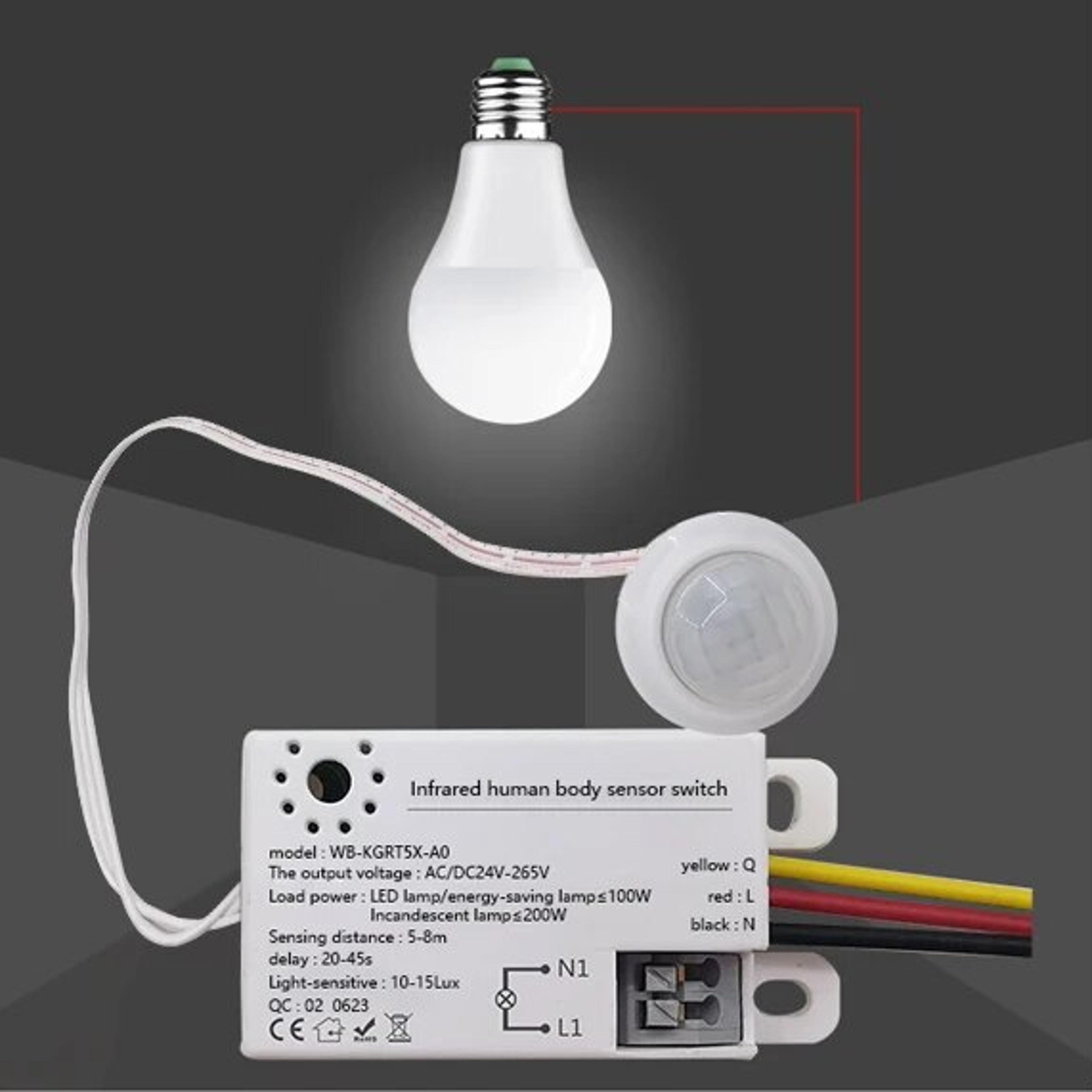 Infrared Body Motion Sensor Switch Auto LED Lamp Control Smart Home Lighting Adjustable Delay Tim