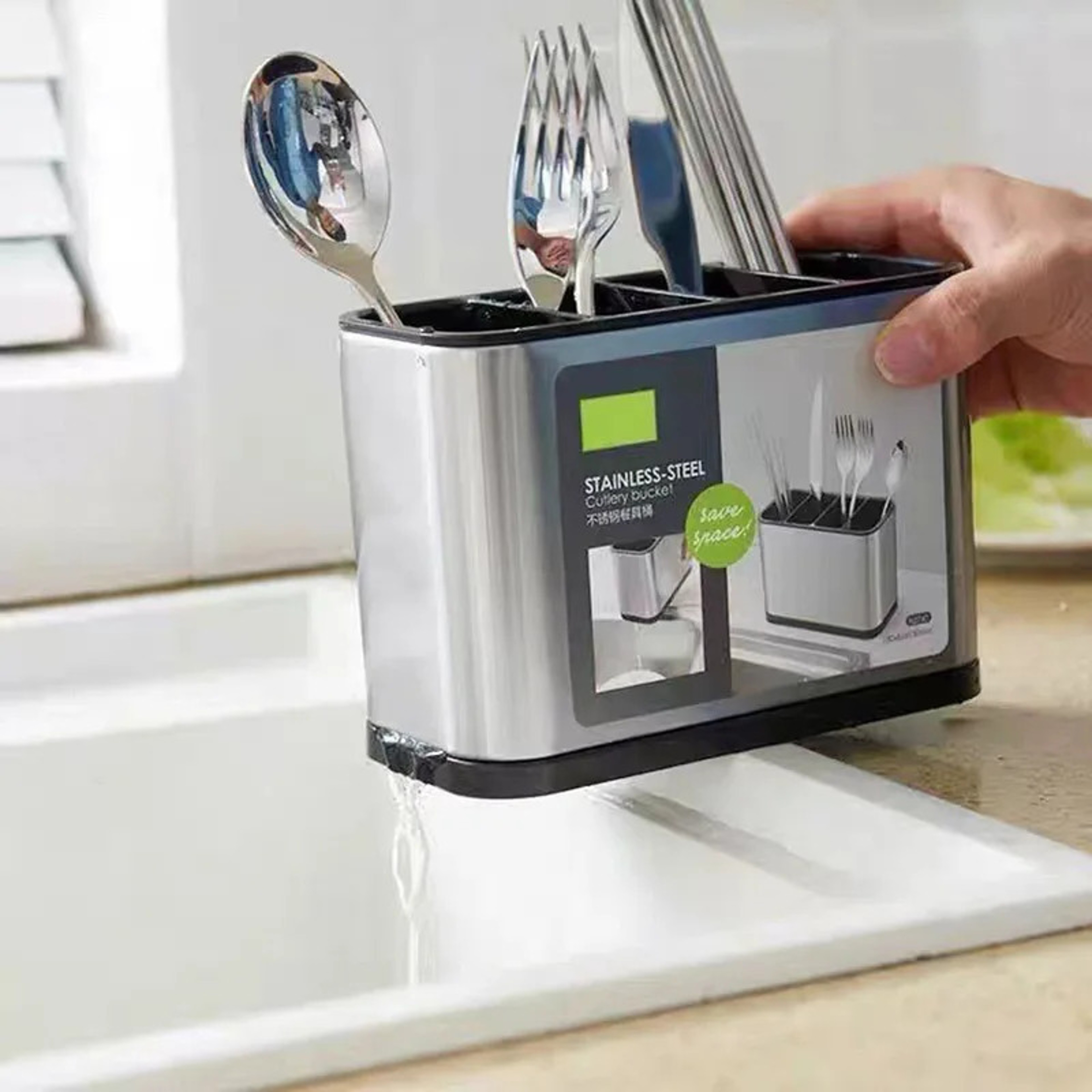 Stainless Steel Cutlery Holder Kitchen Organizer Spoon Storage Tableware Drainboard Household Drain 4