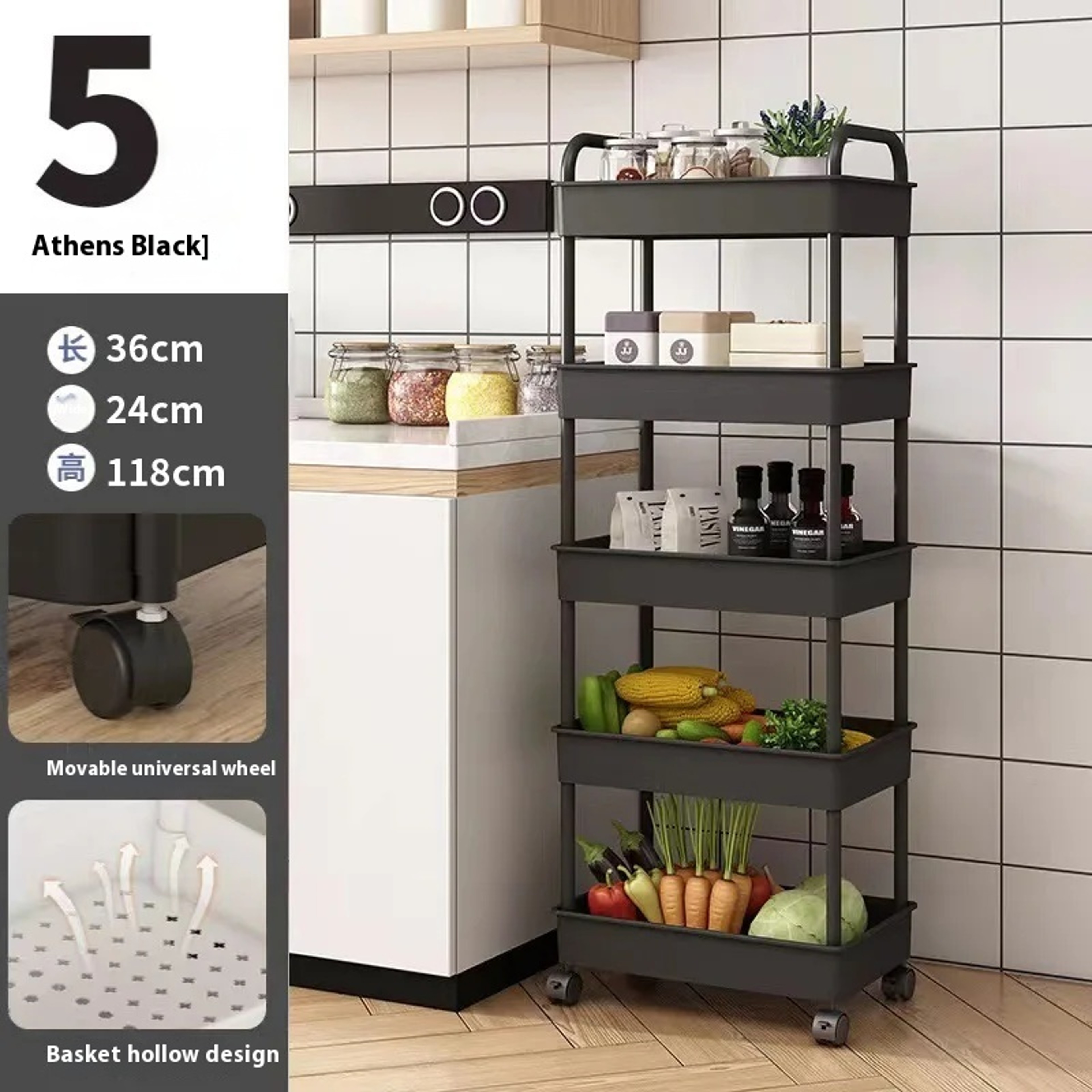Mobile Bathroom Storage Trolley Rack Multifunctional Household Kitchen  Bathroom Organizer Cart Wit