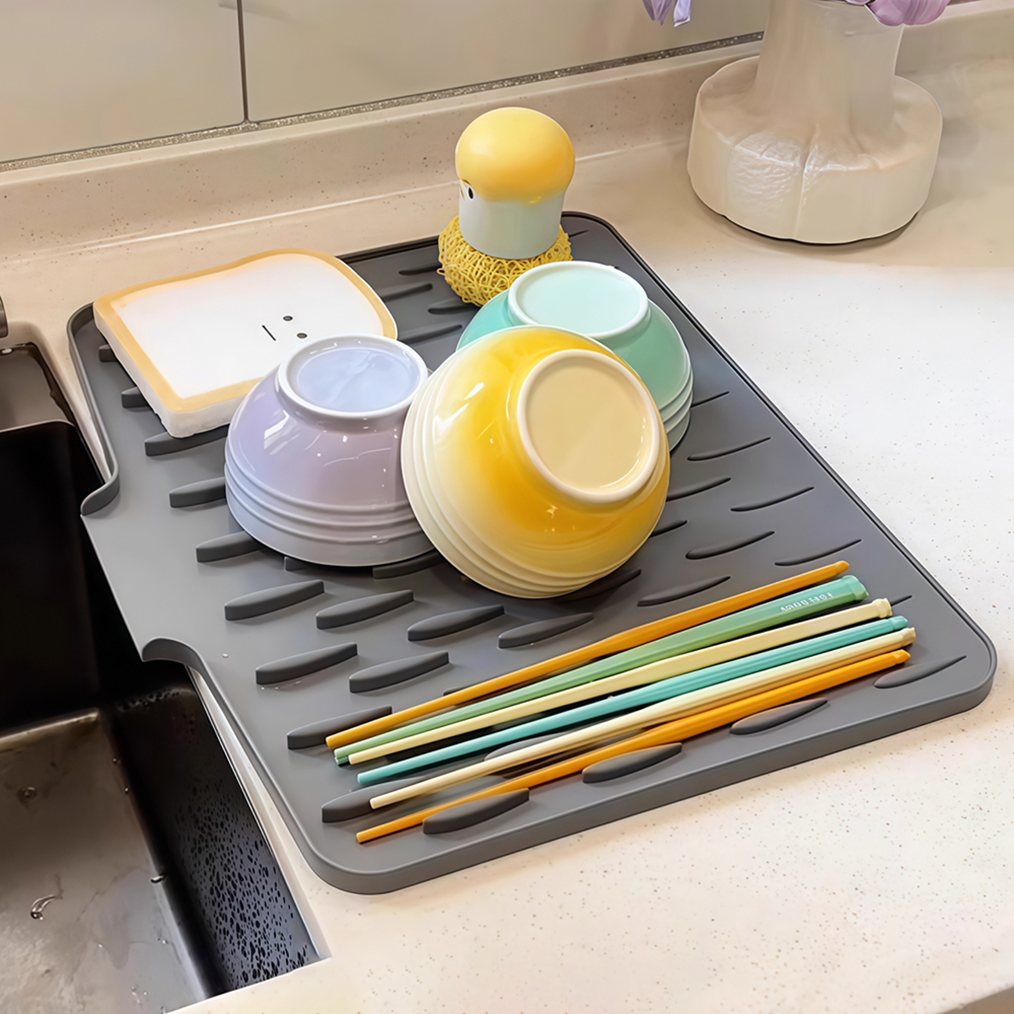 Silicone Drain Mat For Sink Kitchen Dish Draining Drying Mat 0