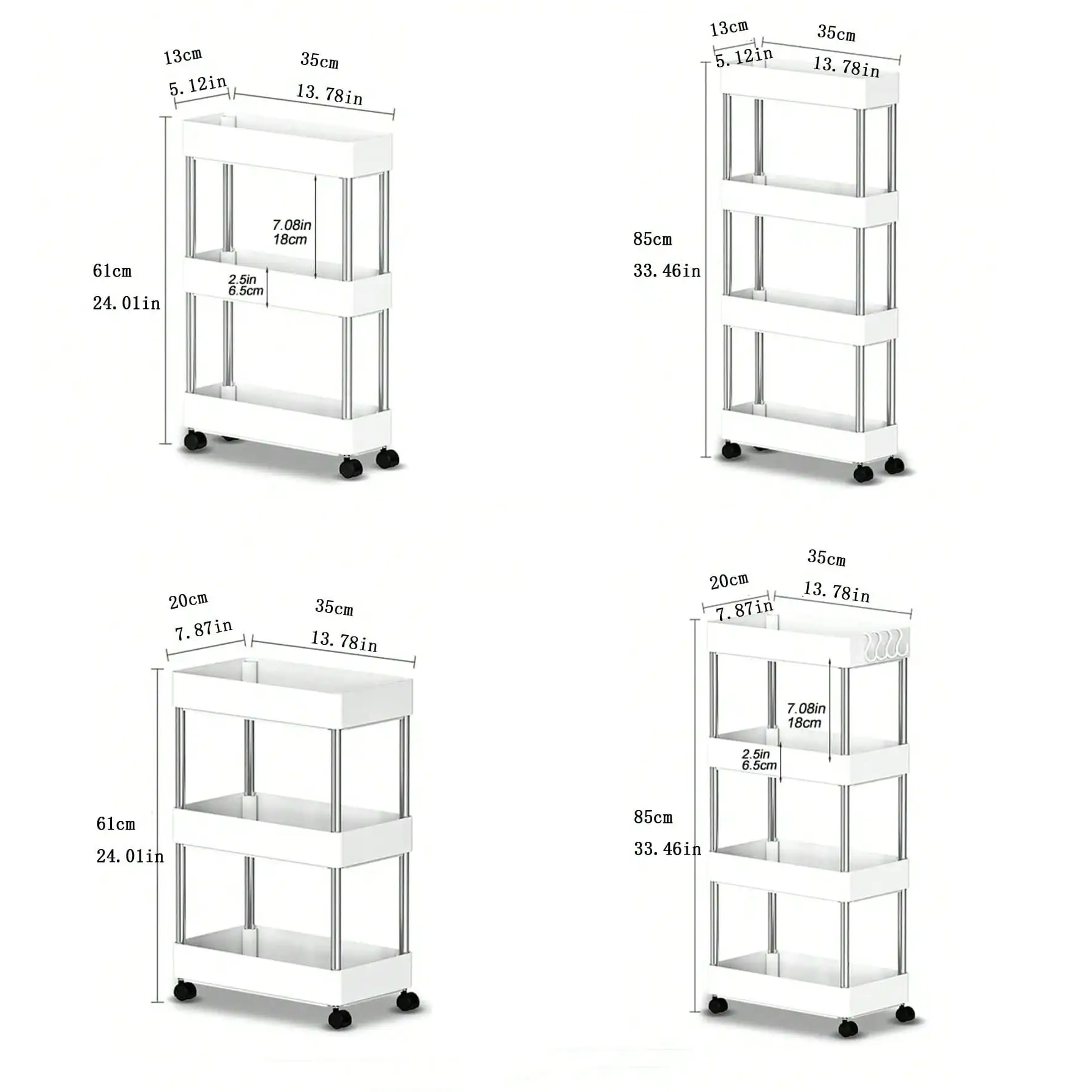 Movable Gap Storage Rack, Slim Rolling Utility Cart for Kitchen, Bathroom, Living Room – view 6