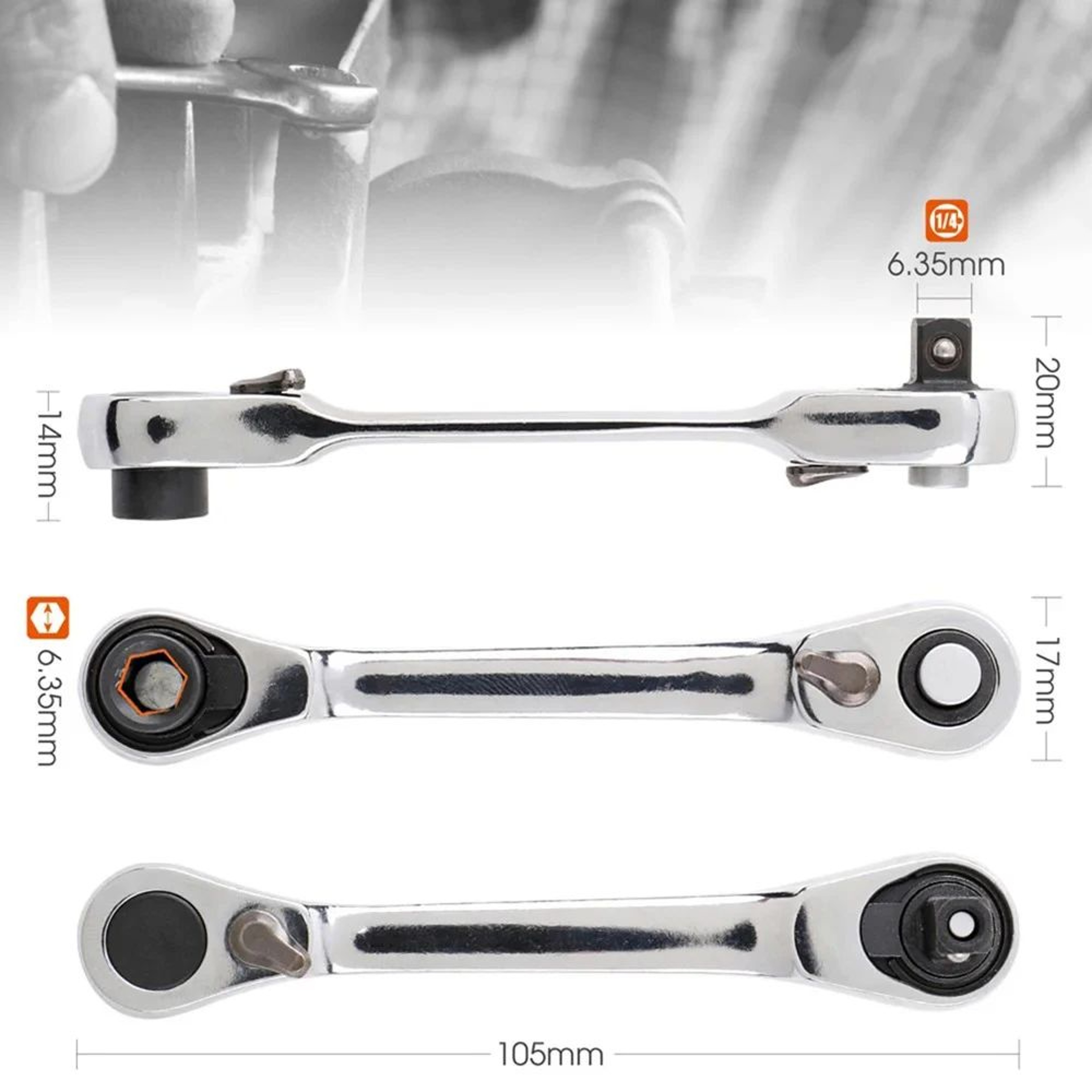 Mini Treble Ratchet Wrench Double Ended Socket Wrench Hex Screwdriver Torque Wrenches Set 3