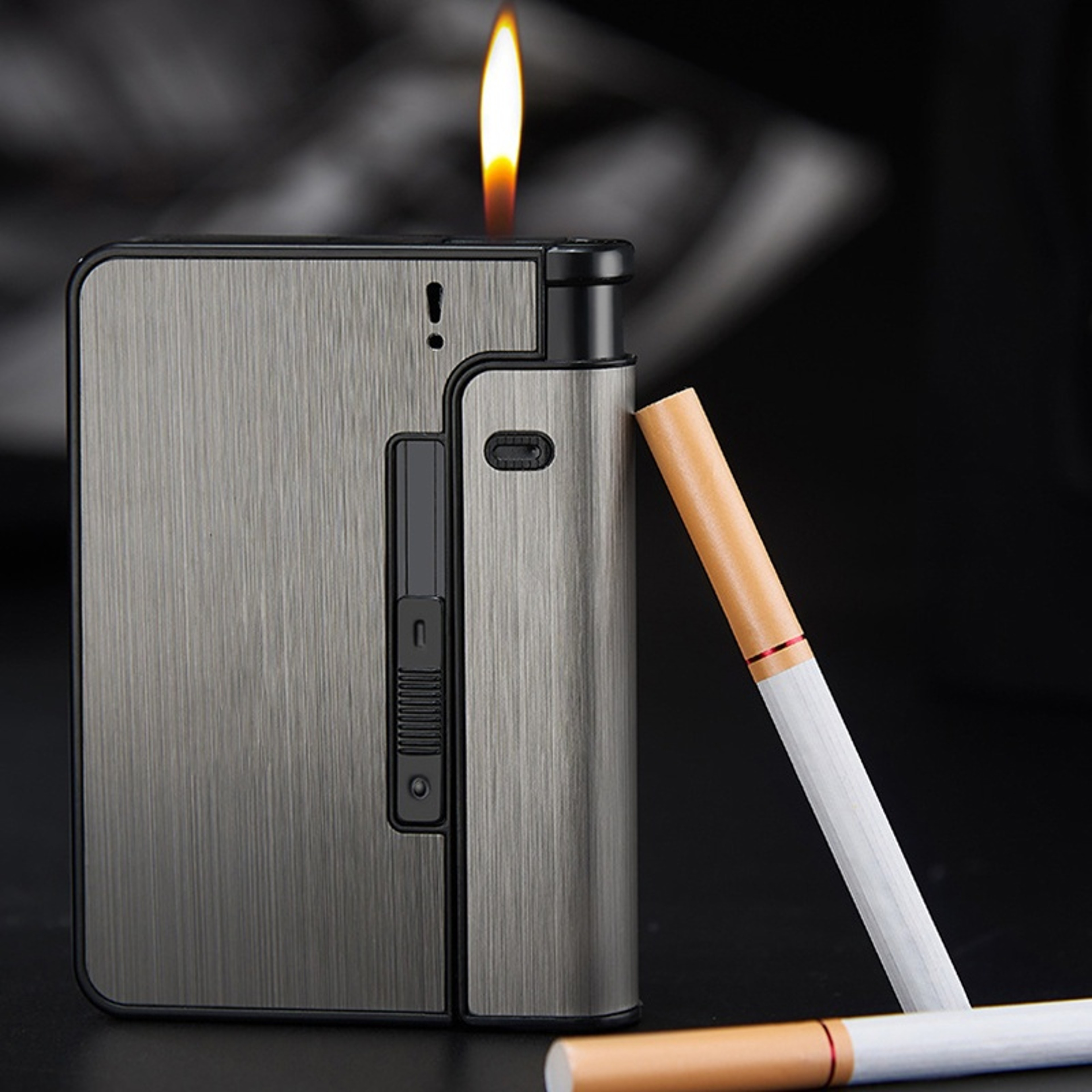 Portable Automatic Cigarette Case Metal Holder Box for King Size Cigarettes Gift for Men – view 1