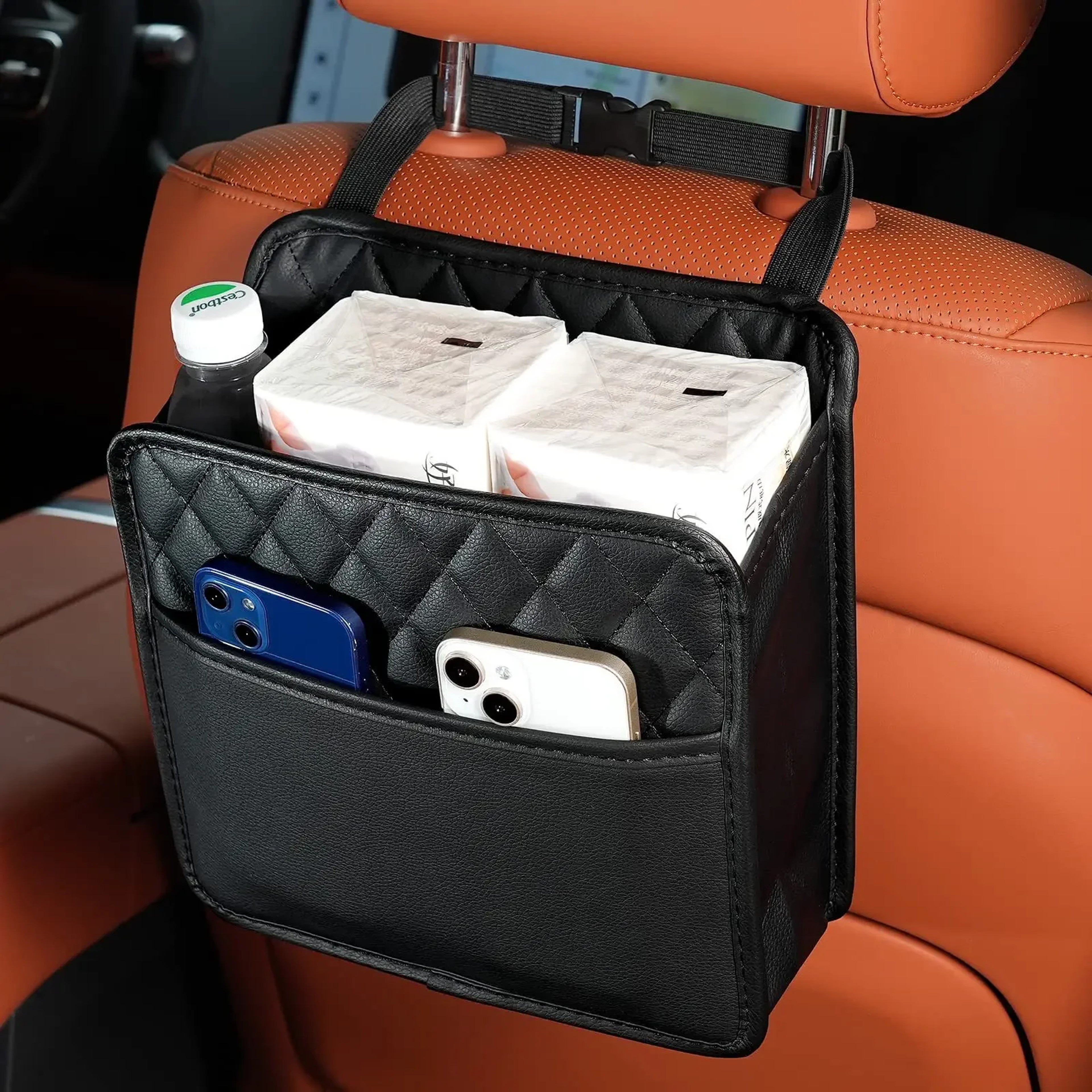 Multi Functional Car Seat Back Storage Bag Leather Storage Bag Garbage Bag For Most Models 0