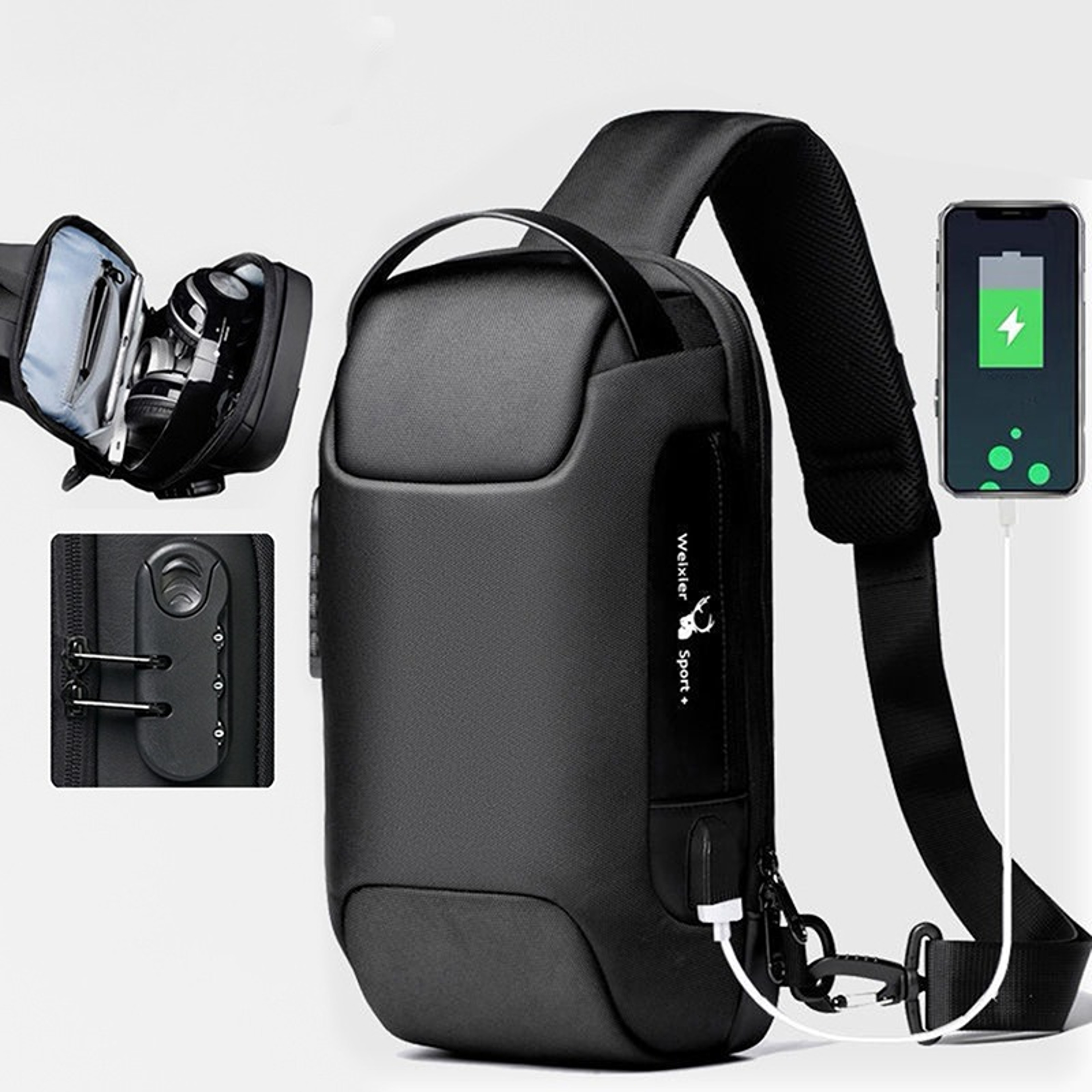 Men Usb Cross Body Bag Waterproof AntiTheft Shoulder Bags 0